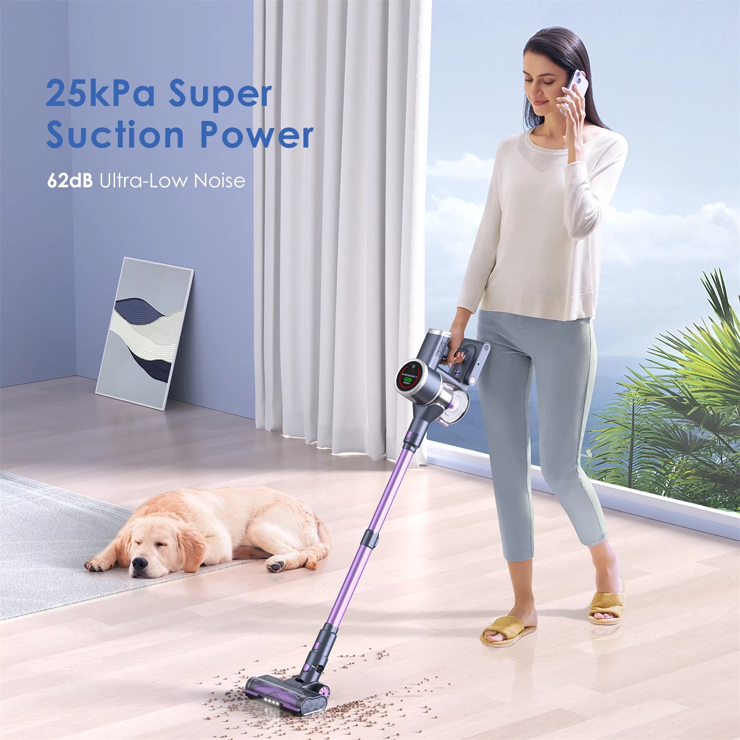 Cordless Stick Vacuum 21kPa for Carpet, Hard Floors and Pet Hair LED Touch Screen Powerful Stick Vacuum Cleaner