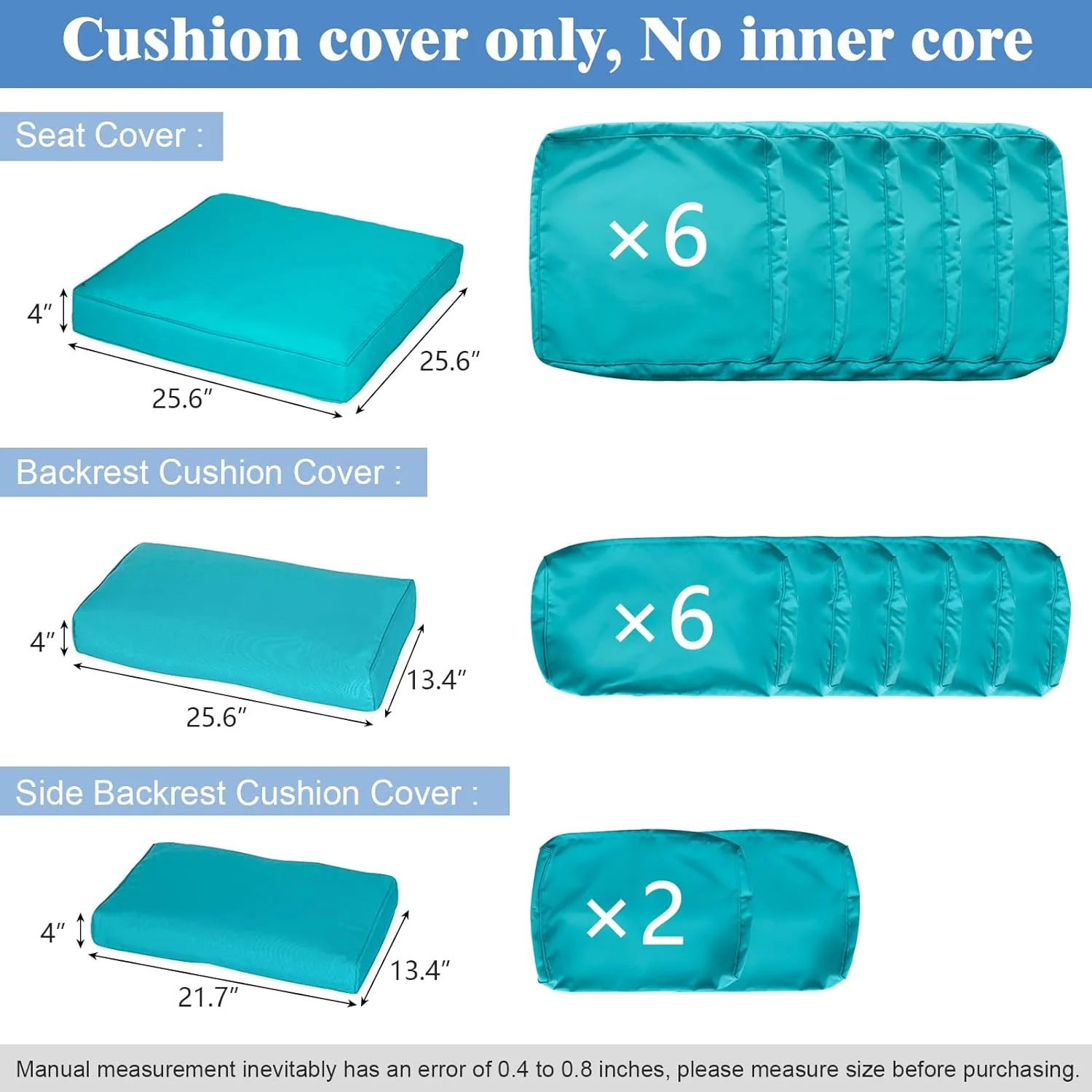 Kinbor 14 Piece Patio Cushion Covers Replacement, Outdoor Patio Wicker Sofa Washable Cushion Slipcovers with Zipper, Turquoise