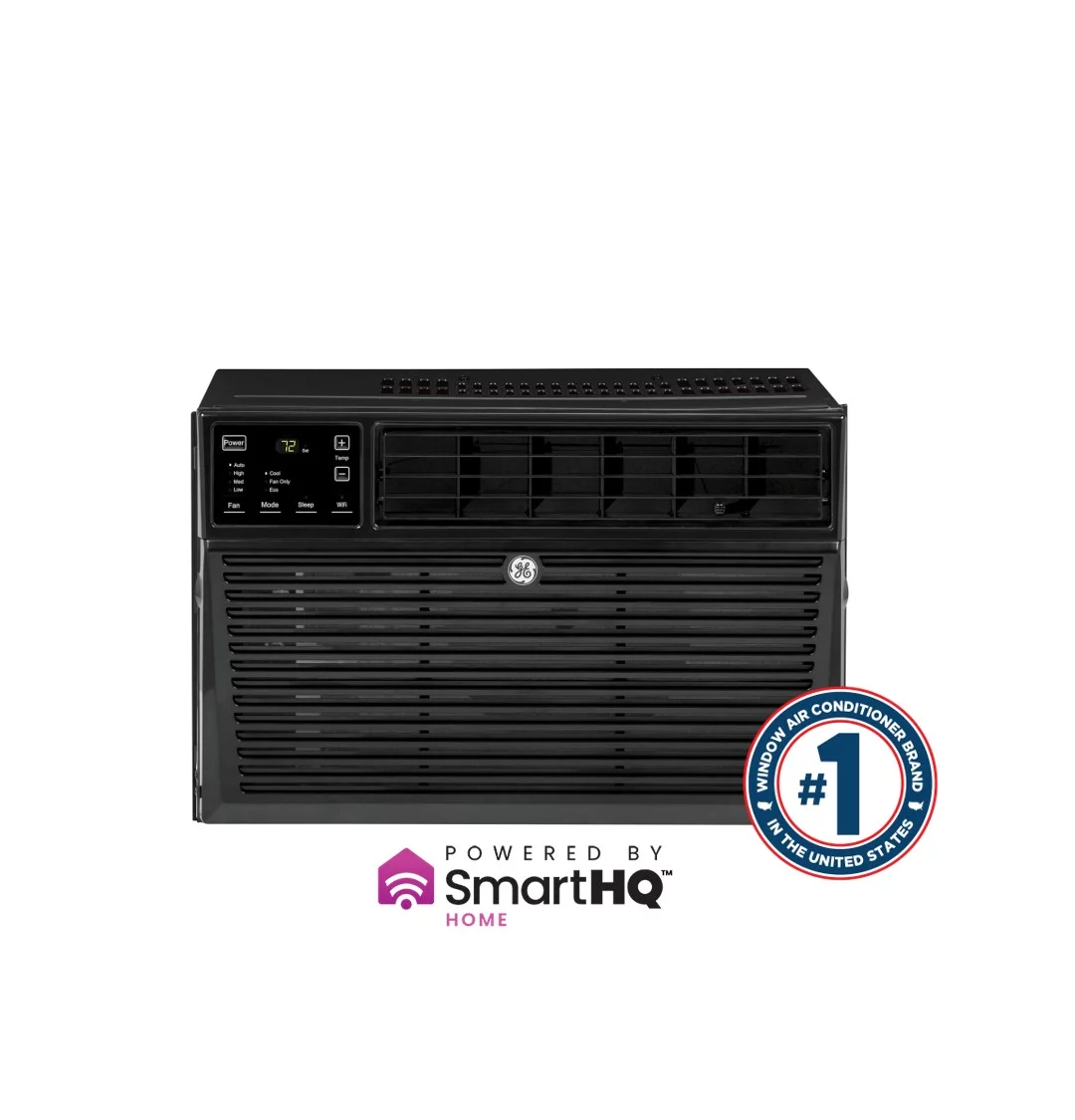 GE Appliances 8,000 BTU 115-Volt Smart Window Air Conditioner with Remote, AEN08LZ, Black
