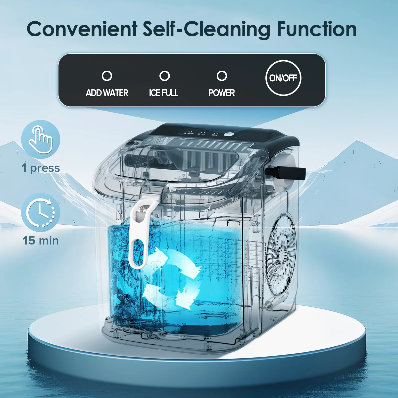 Auseo Countertop Ice Maker Machine, Portable Compact Ice Maker with Ice Scoop&Ice Basket, 9 Pcs/8 Mins, 26LBS/24H, Bullet Ice, Self-Cleaning, Home/Kitchen/Office/Bar, Black