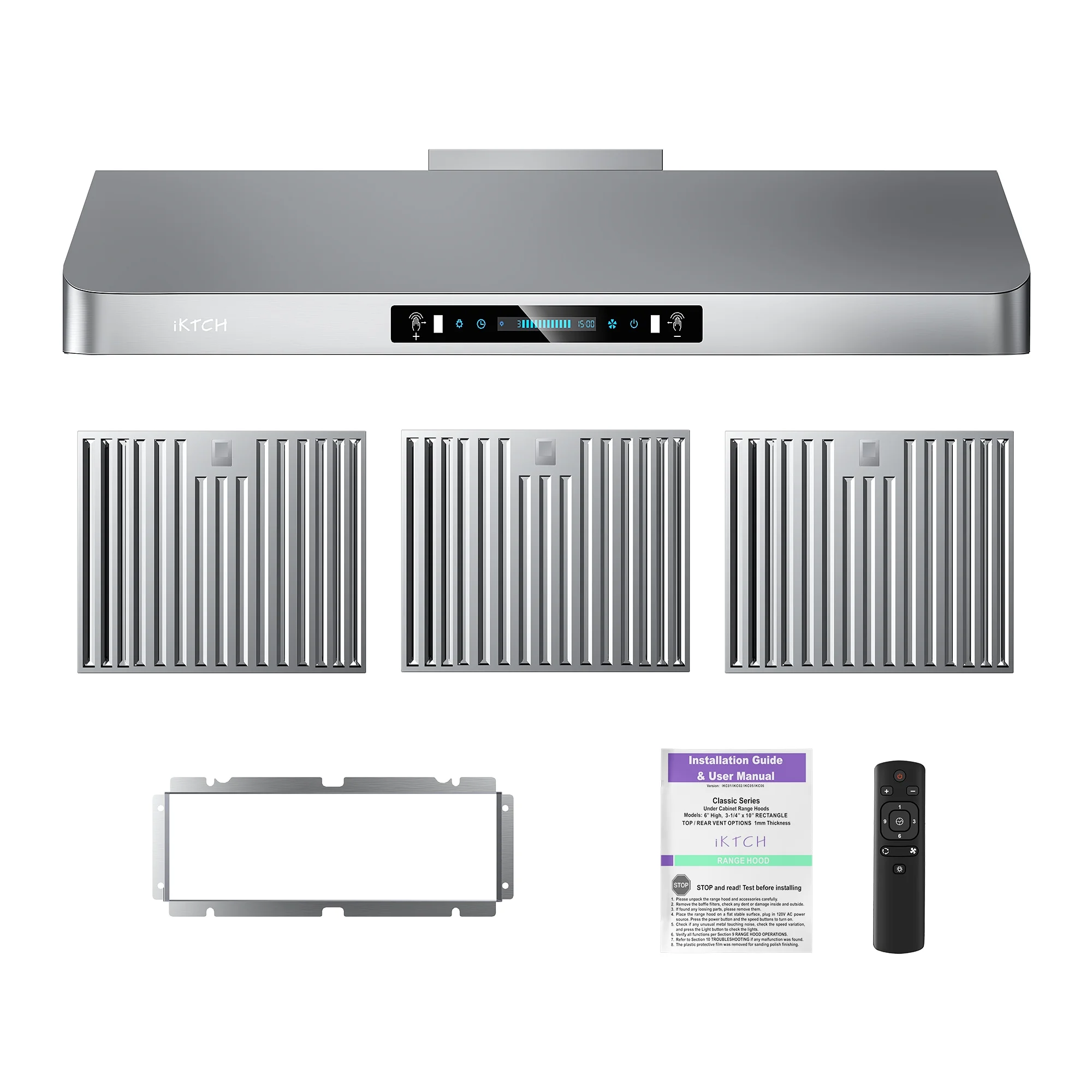IKTCH 30 Inch Under Cabinet Range Hoods with 900-CFM, 4 Speed Gesture Sensing&Touch Control Panel, Stainless Steel Kitchen Hood Vent with 2 Pcs Baffle Filters,C01-30
