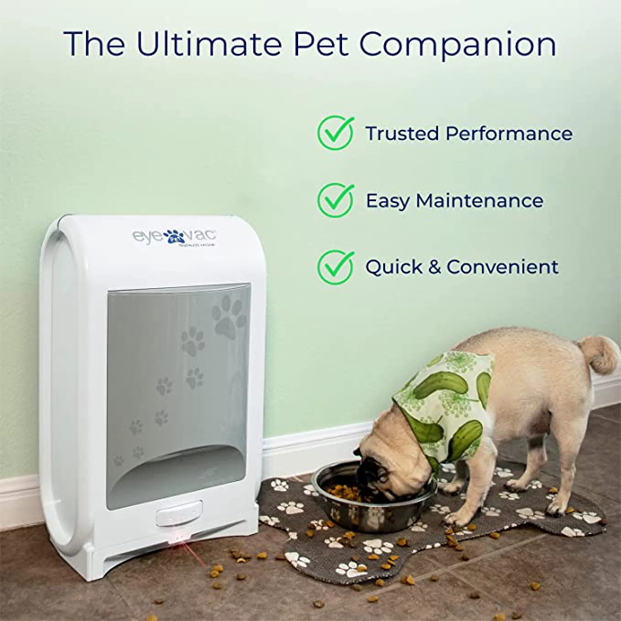 EyeVac Pet EVPET-PW 6.5 Qt Stationary Touchless Vacuum, White w/ Paw Prints