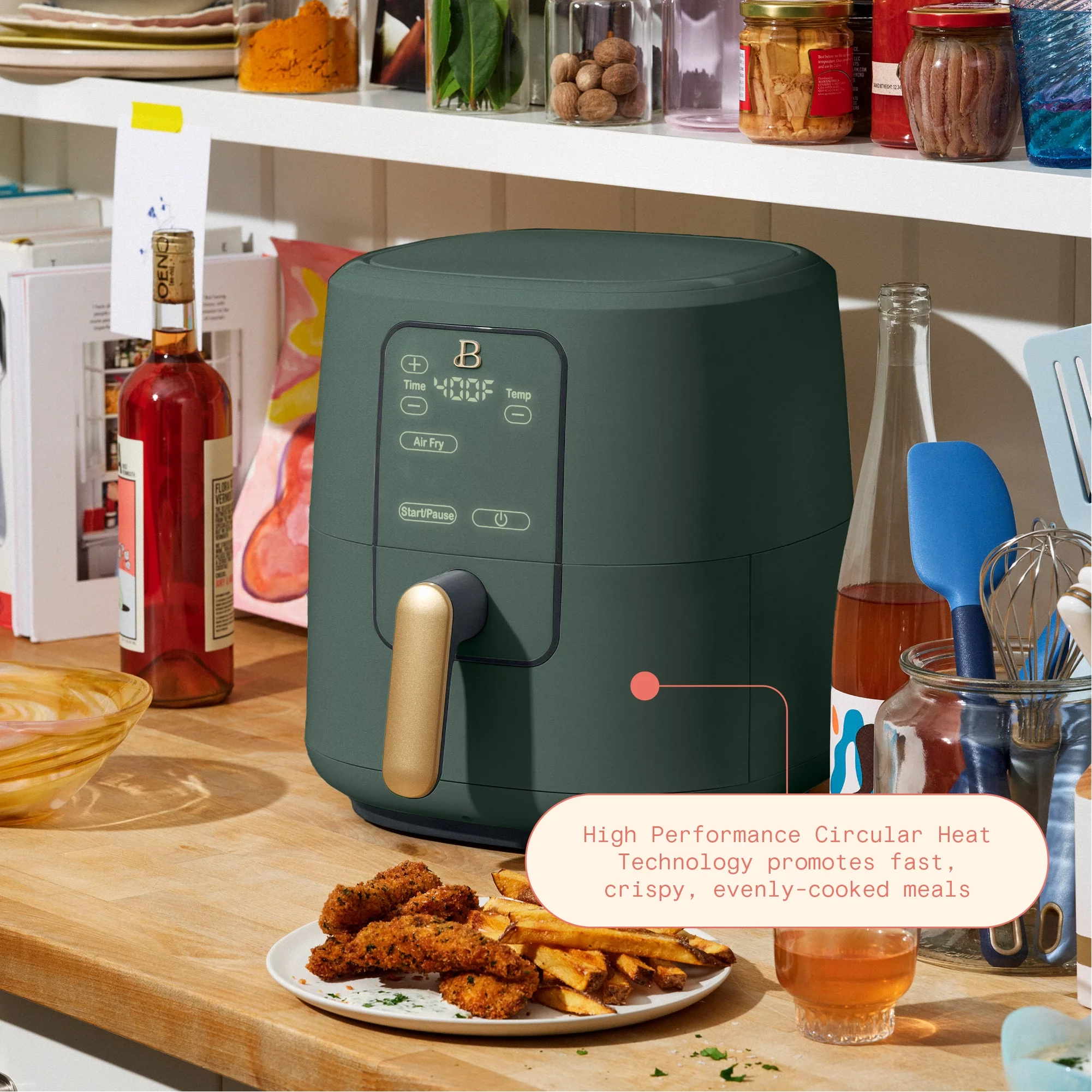 Beautiful 6 Qt Air Fryer with TurboCrisp Technology and Touch-Activated Display, Limited Edition Thyme Green by Drew Barrymore