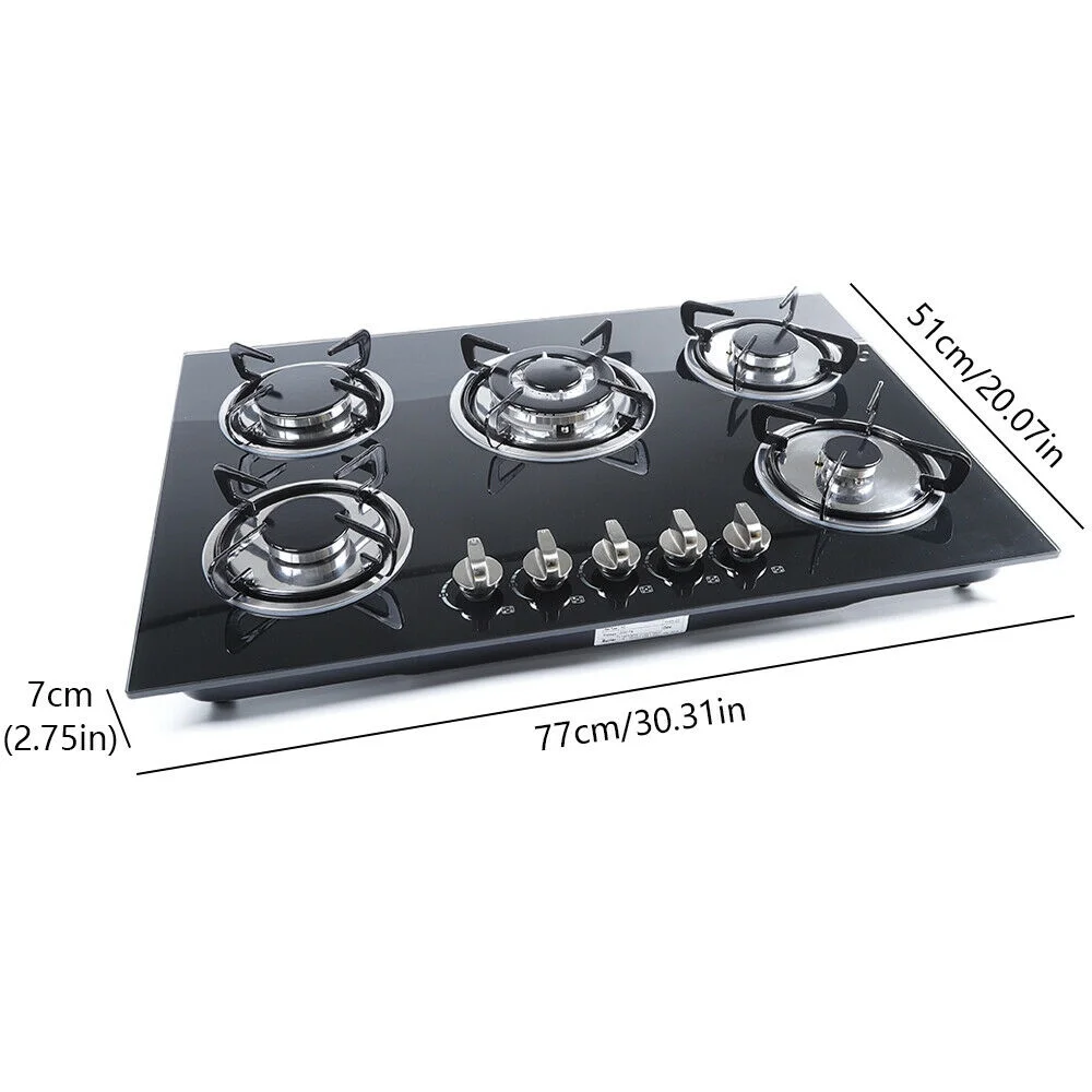 30 Inch Gas Cooktop Gas Hob Stovetop Natural Gas Cooktops Tempered Glass Cooktop Stove Gas Stove Cooktop with 5 Burner Built-in Gas Cooker Tempered Glass 30 inch 5 Burners