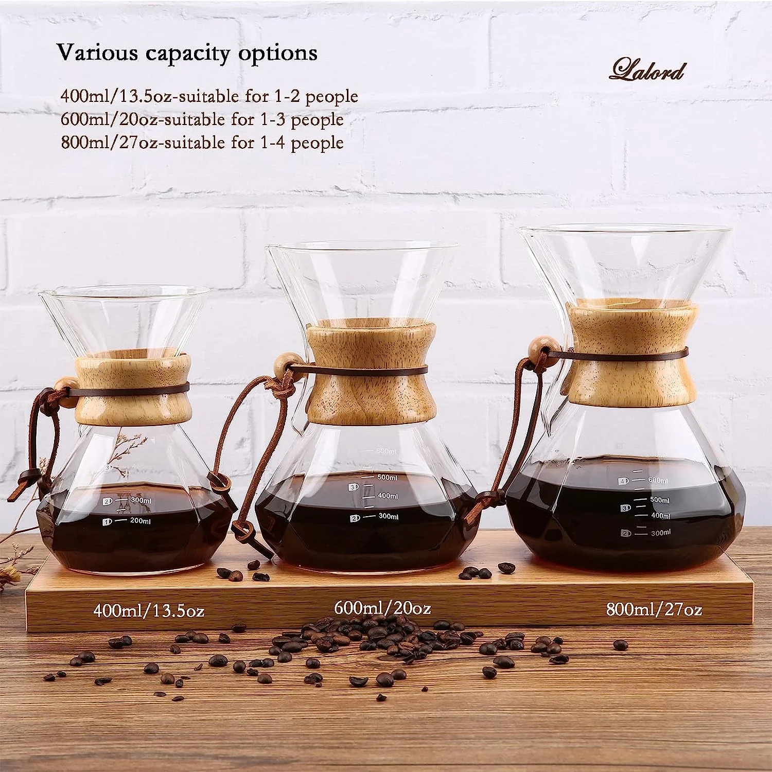 Borosilicate Glass Pour Over Coffee Maker - 20 oz Carafe - BPA-Free - Stainless Steel Filter - Reusable & Eco-Friendly