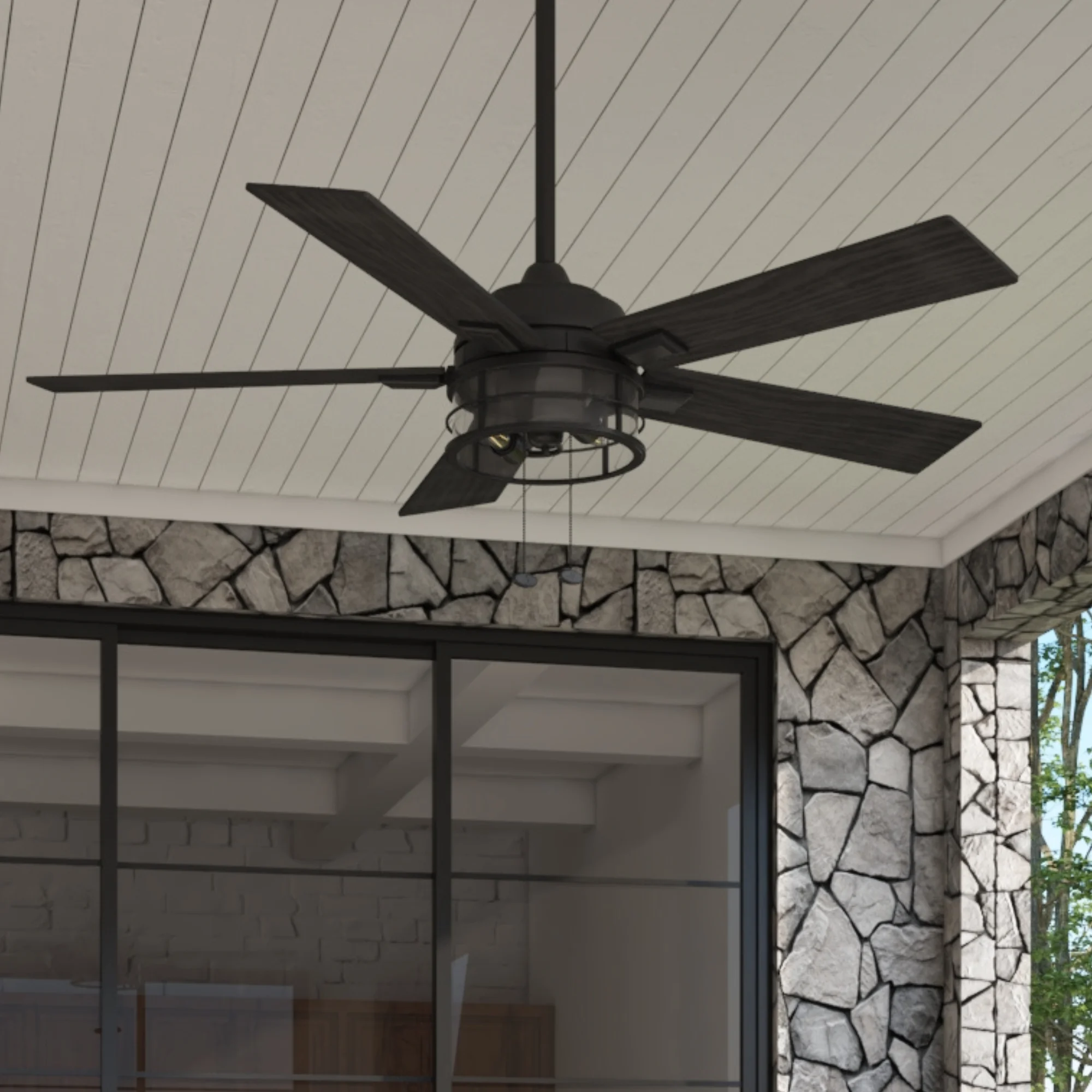 Better Homes & Gardens 52' Matte Black Indoor/Outdoor Ceiling Fan with Light, 5 Blades, Pull Chain Control & Reverse Airflow