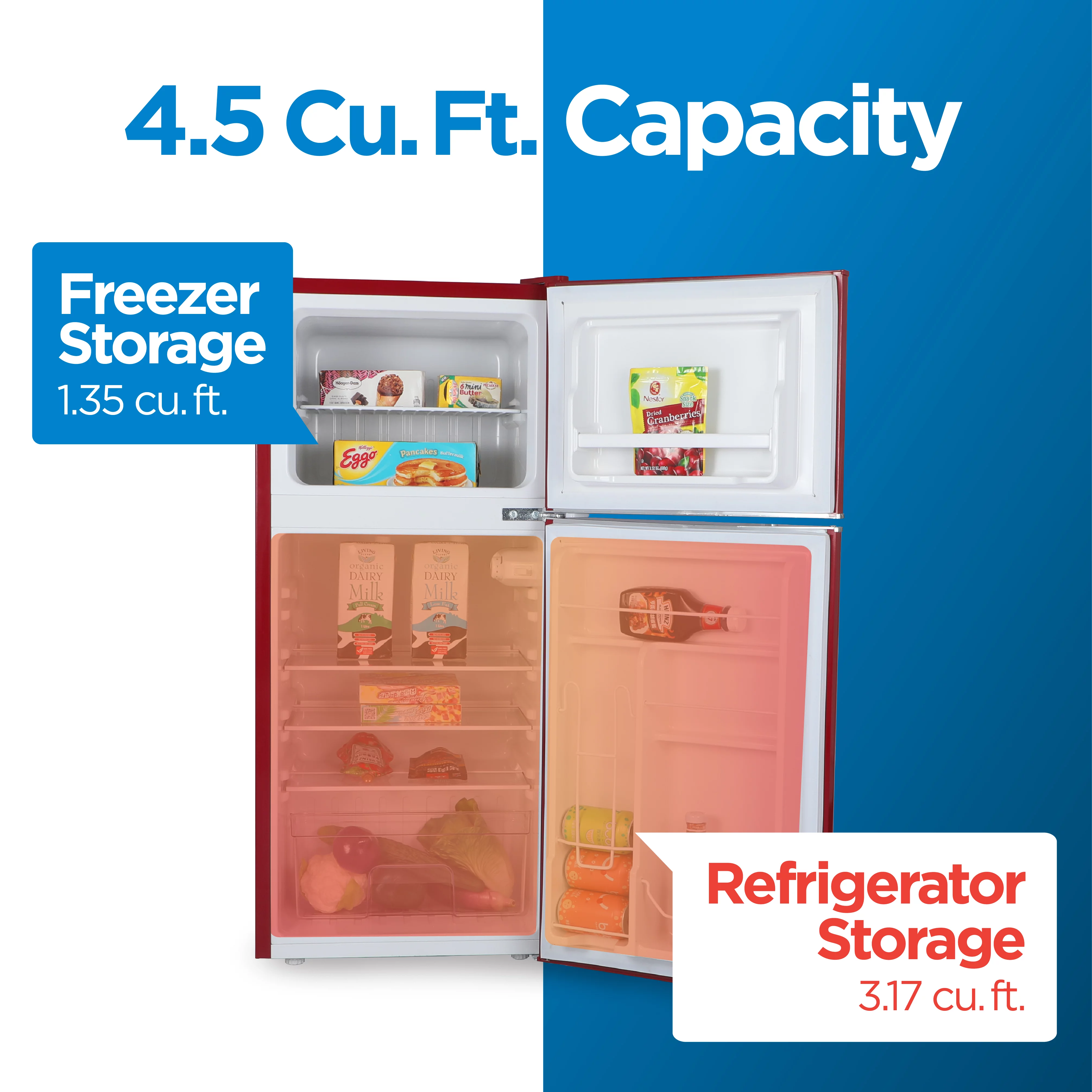 Commercial Cool CCRRD45HR Retro 4.5 Cubic Feet cu. ft. Freestanding Mini Fridge with Freezer