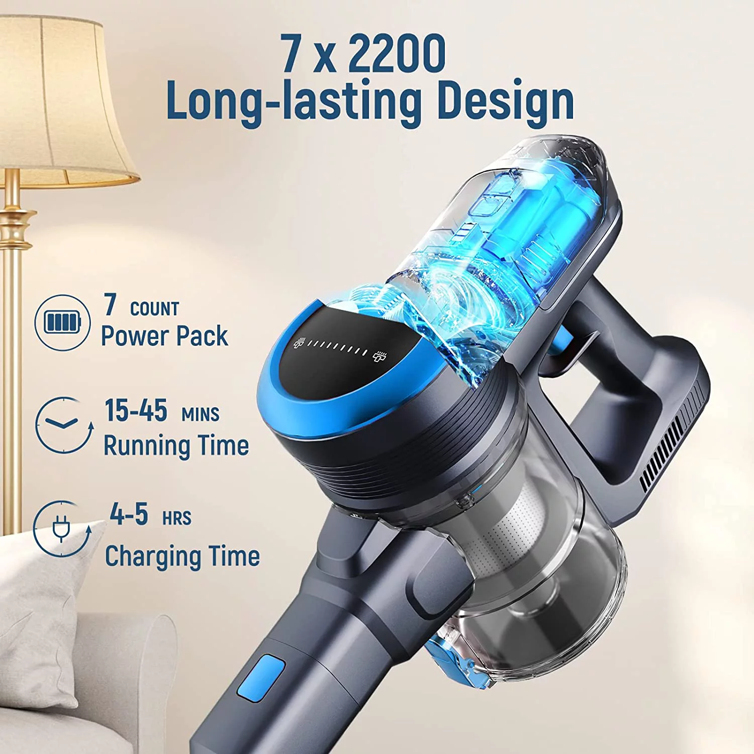 2200mAh Rechargeable & Detachable Battery for FABULETTA FSV101 Blue Cordless Vacuum Cleaner