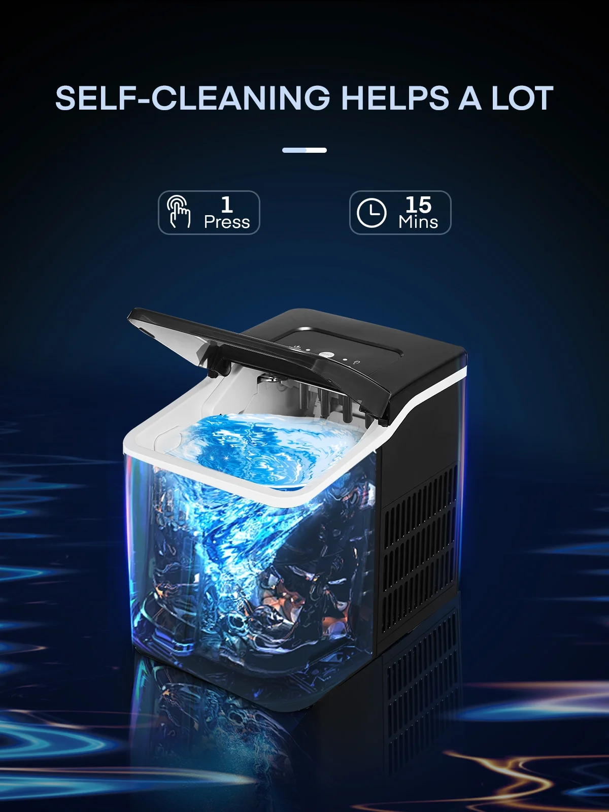 2 Ice Size Ice Maker Machine Countertop, 28 lbs in 24 Hrs, 9 Cubes Ready in 5 Mins, Self-clean, 2 L, Black