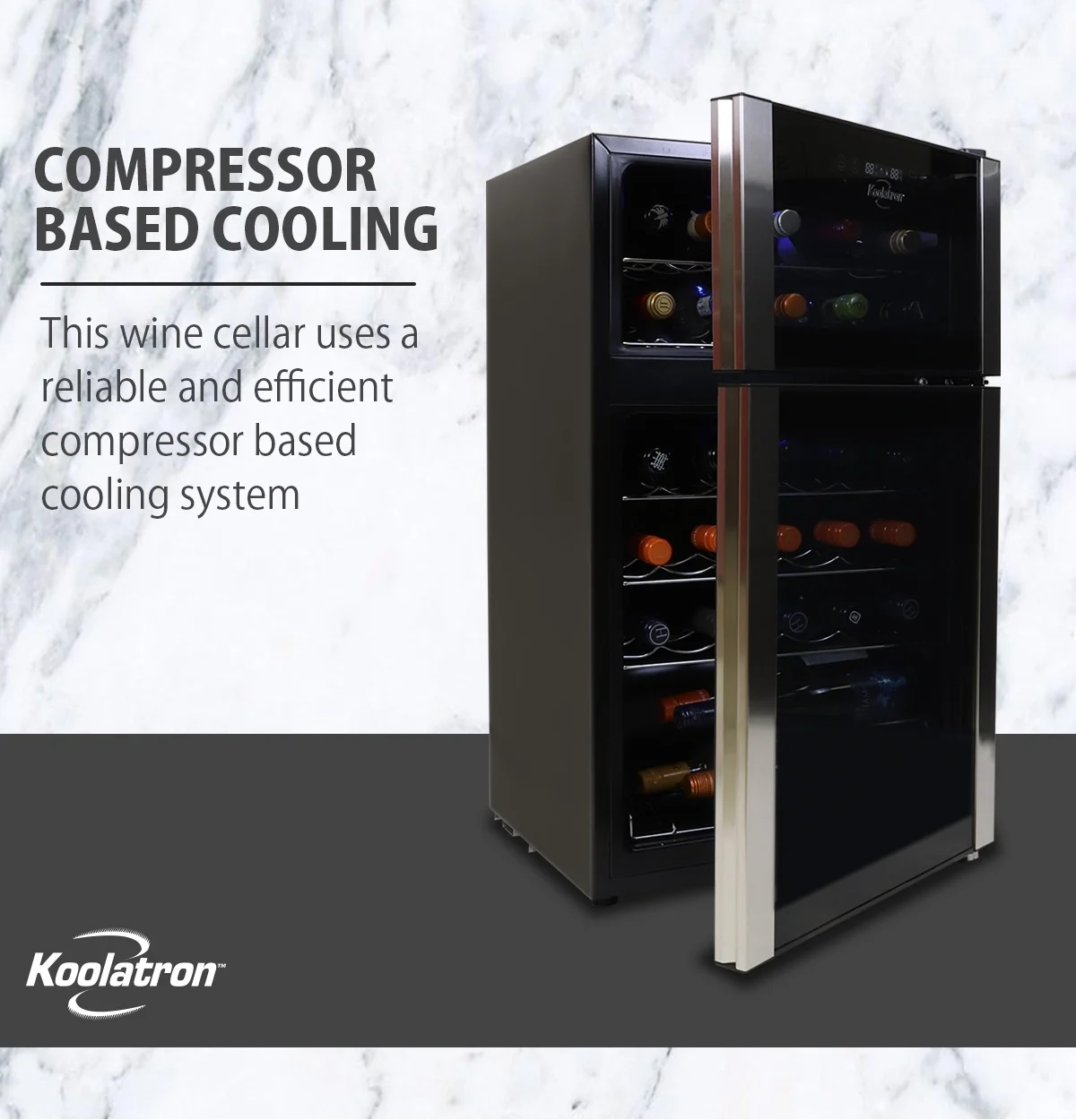 Koolatron 29 Bottle Dual Zone Wine Cooler Freestanding Wine Cellar, Black