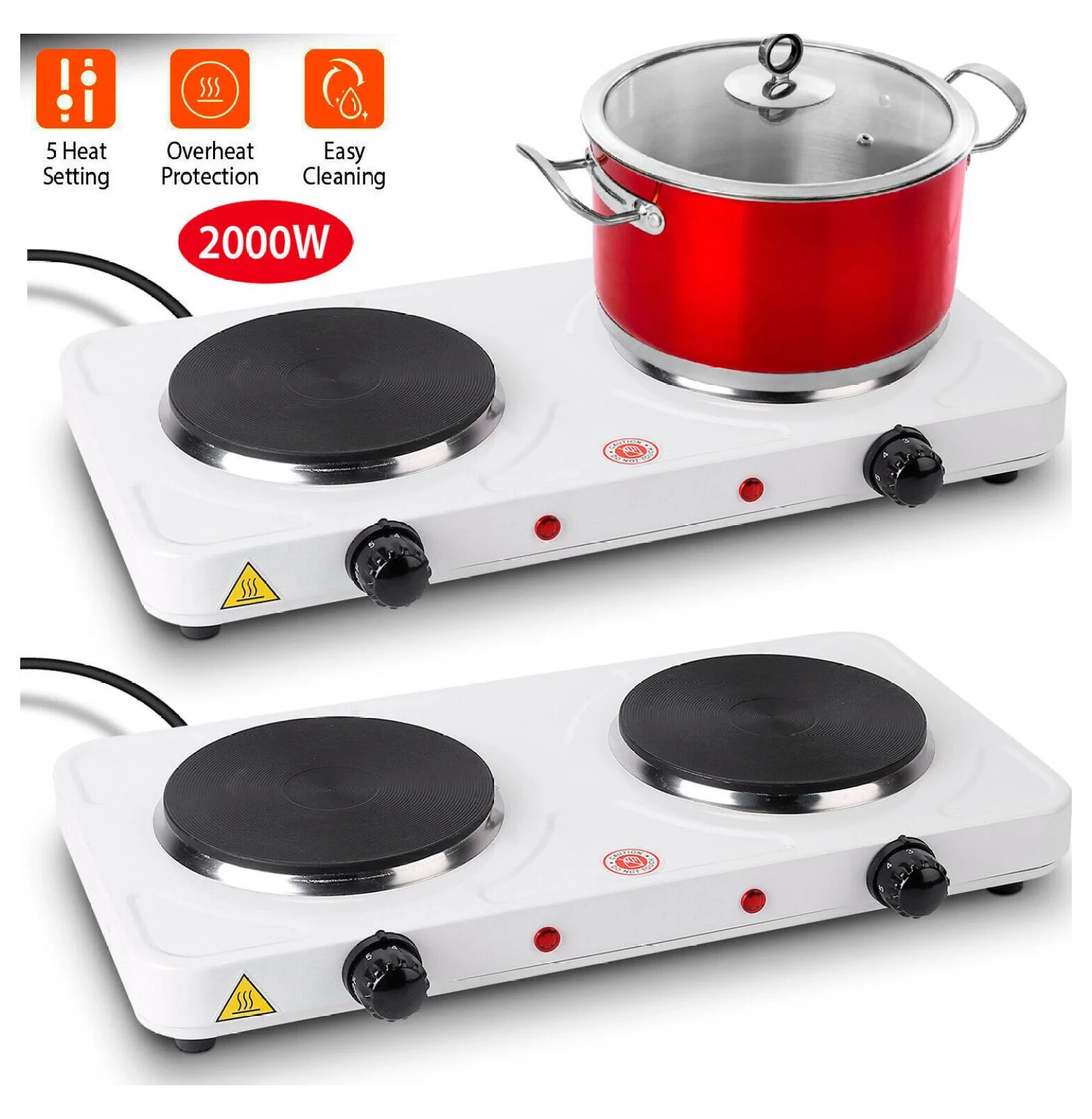 2000W Portable Electric Dual Burner Hot Plate Cooker Kitchen Cooktop Stove 110V