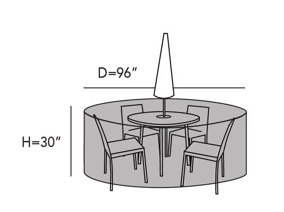 Covermates Round Dining Table/Chair Set Cover - Premium Polyester, Weather Resistant, Drawcord Hem, Center Hole for an Umbrella, Patio Table Covers, 96DIAMETER x 30H, Stone