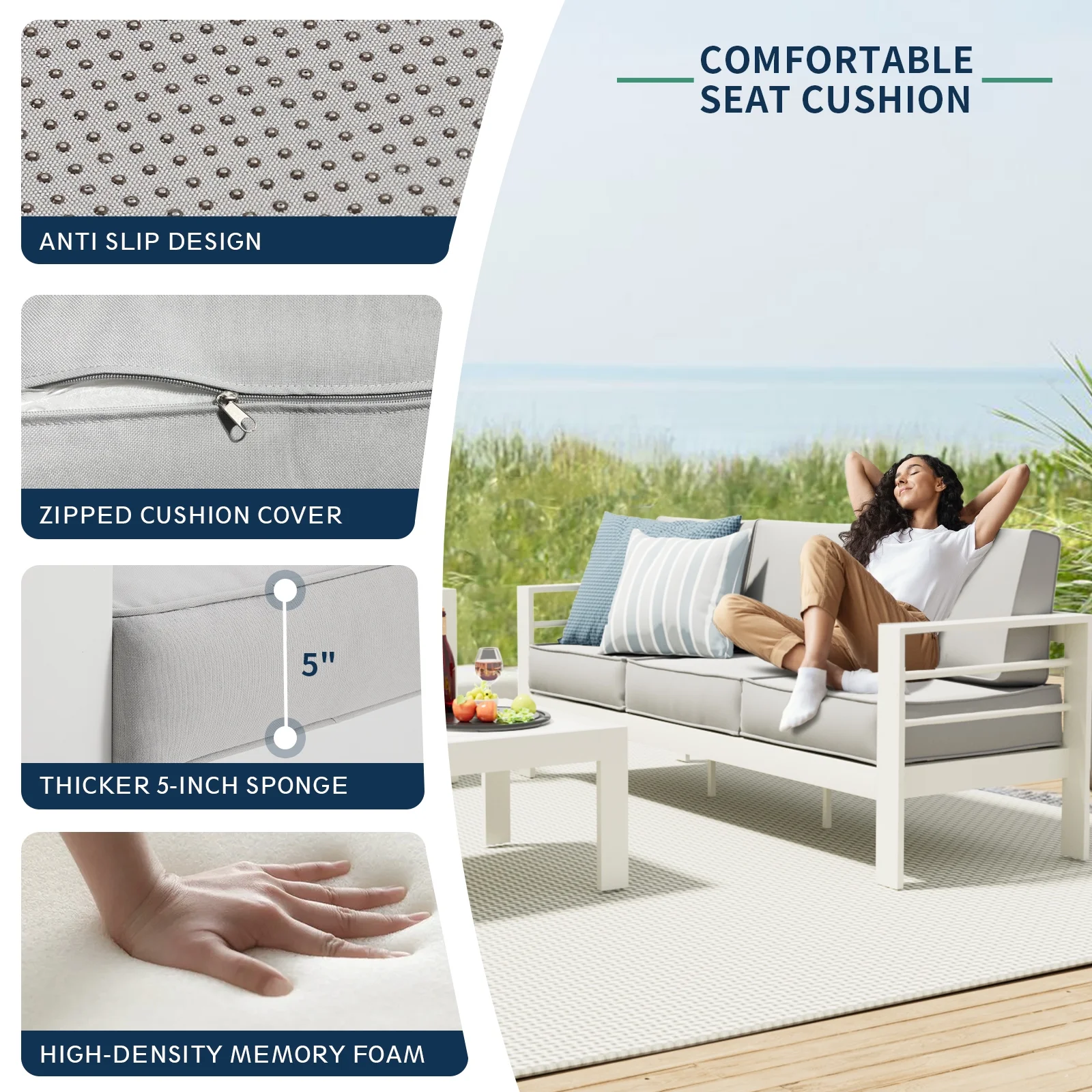 ELPOSUN Aluminum Patio Furniture Set, 6 Pcs Metal Modern Outdoor Sofa Sets, Outdoor Sectional Patio Conversation Set with Coffee Table for Backyard, Poolside, White (Included Waterproof Covers)