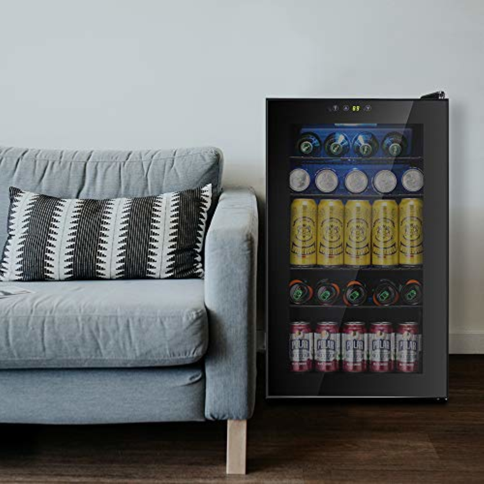 FREE VILLAGE Beverage Refrigerator, 85 Can Mini Fridge with Glass Door for Beer, Soda or Wine, Under Counter Wine Cooler for Home, Office or Bar (Black)