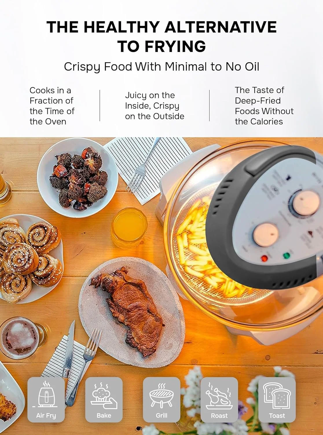 Big Boss 16Qt Large Air Fryer Oven with 50+ Recipe Book AirFryer Oven Makes Healthier Crispy Foods Gray