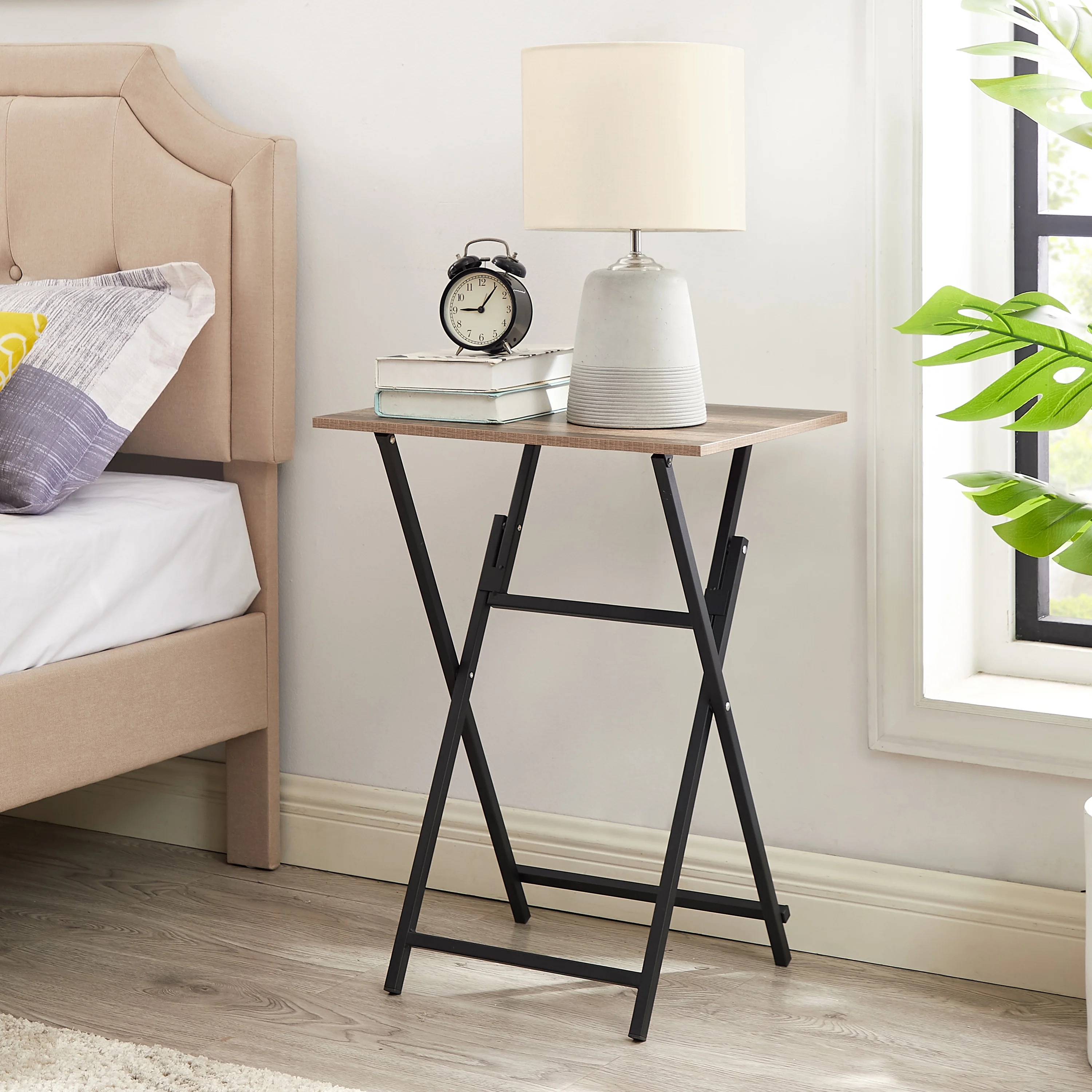 Folding TV Tray Tables,Set of 2 TV Trays Side Tables,Portable Wooden Snack Table,End Table for Small Spaces,Livingroom,Bedroom,Office,Tiny Desk,No Installation Required
