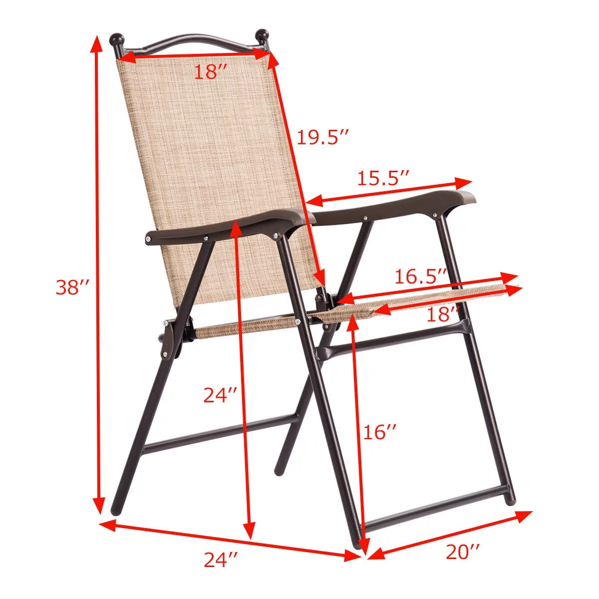 Costway Set of 2 Patio Folding Sling Back Chairs Camping Deck Garden Beach Yellow