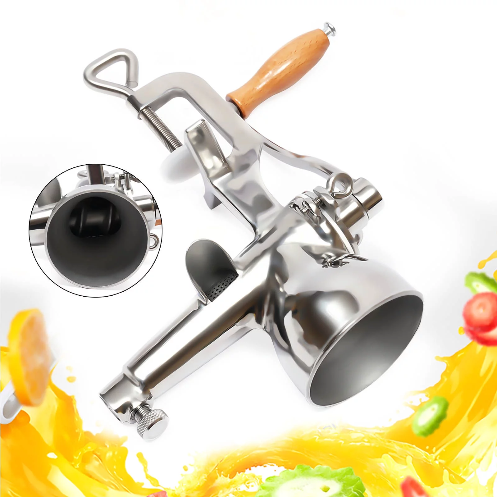 Aiqidi Stainless Steel Fruit Juicer Manual Wheat Vegetable Extractor Hand Crank Juicer Squeezing Slow (Silver)