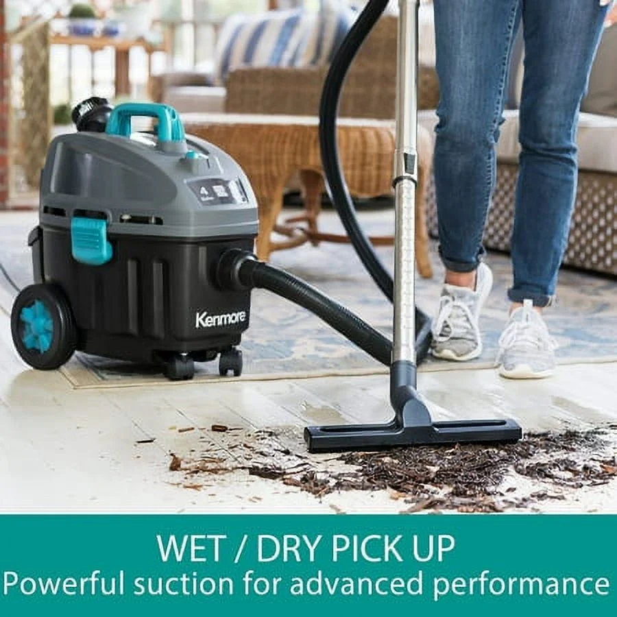 Kenmore KW3050 Wet Dry Canister Shop Vacuum, 4 Gallon 5 Peak HP 2-Stage Motor, 120 Volts, 21.6lbs, Black