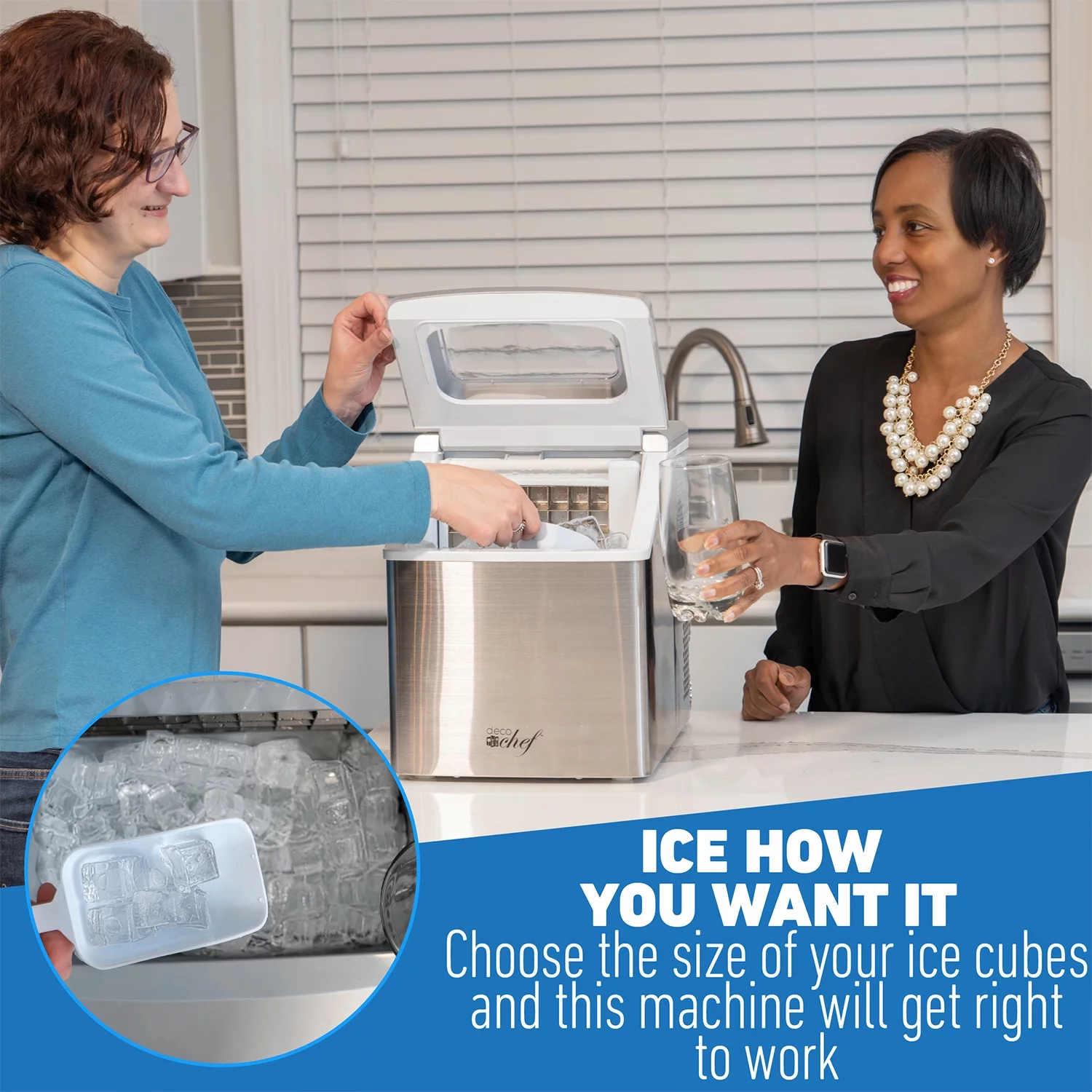 Deco Chef Countertop 40 LB Ice Maker, Makes Extra Large Cubes, 2.4 lb of Ice Every 15-20 Minutes, LCD Status Indicator, Adjustable Cube Size, Stainless Steel