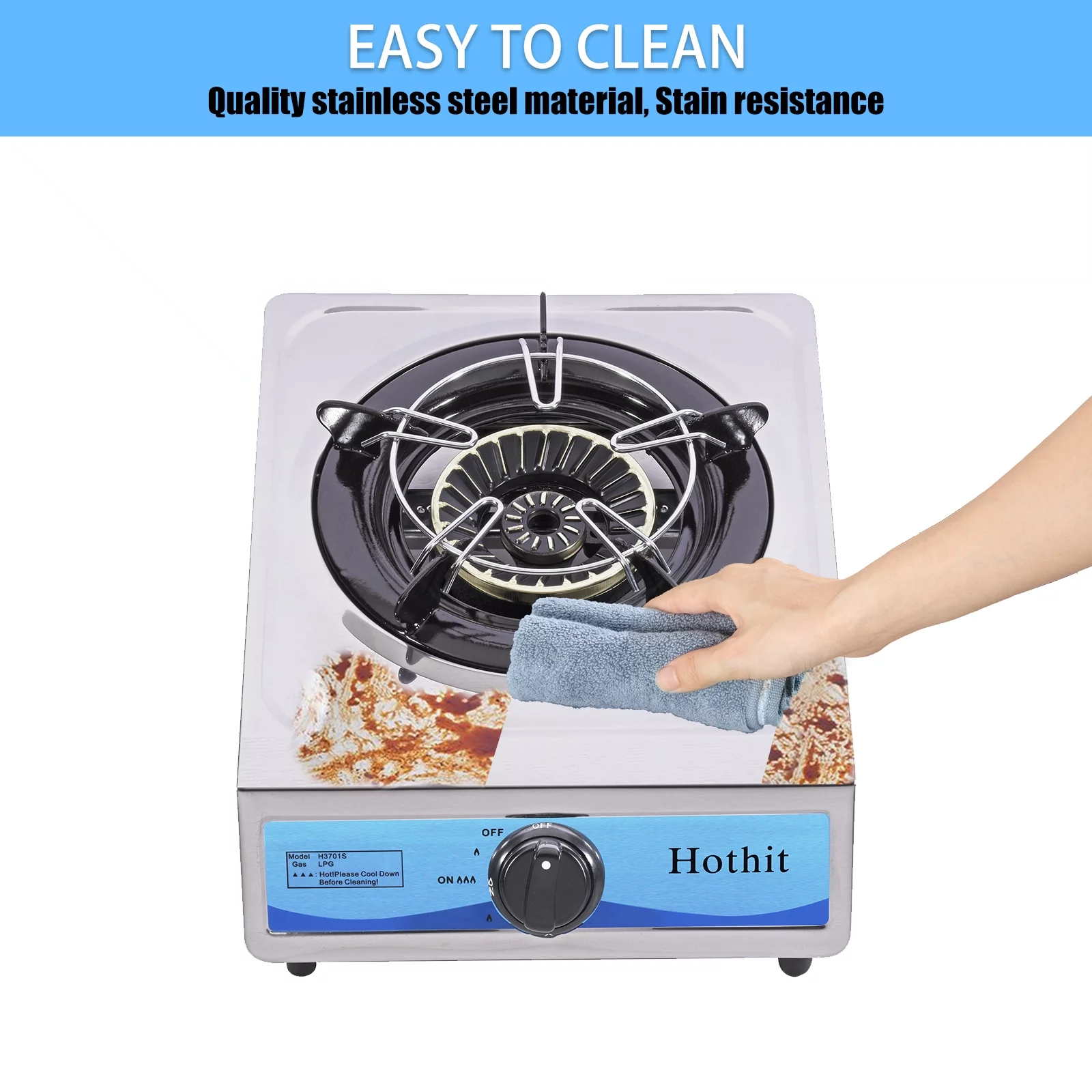 Hothit Portable Single Burner Propane Stove, 14,300 BTU High Power Auto Ignition Stainless Steel Gas Cooktop For RV Outdoor Kitchen and Apartment