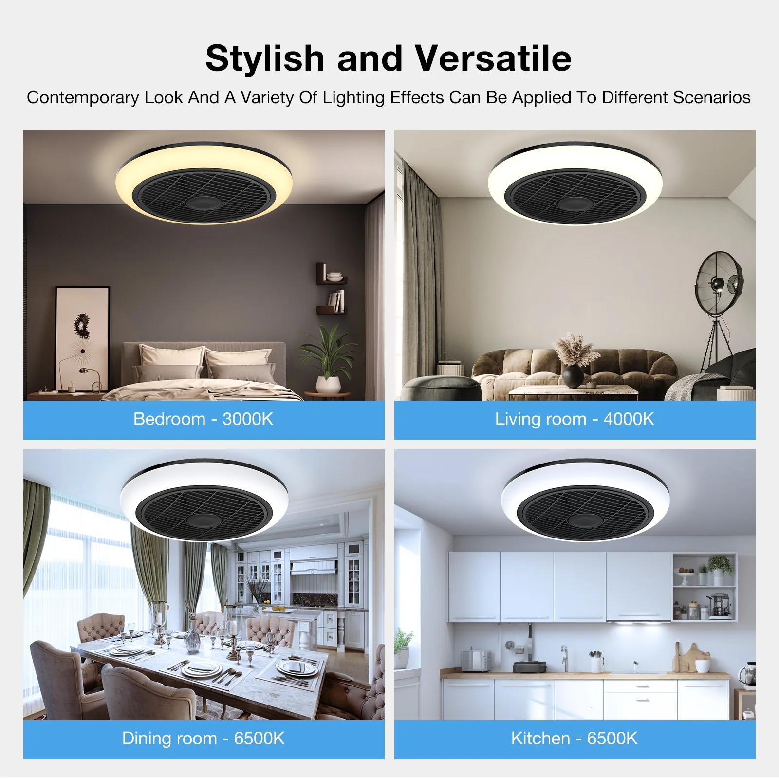 BLITZWILL 16'' Ceiling Fan with Light, 6-Speed Reversible, Dimmable LED Timing with Remote & APP Control, Modern Bladeless Flush Mount Ceiling Fan, Black