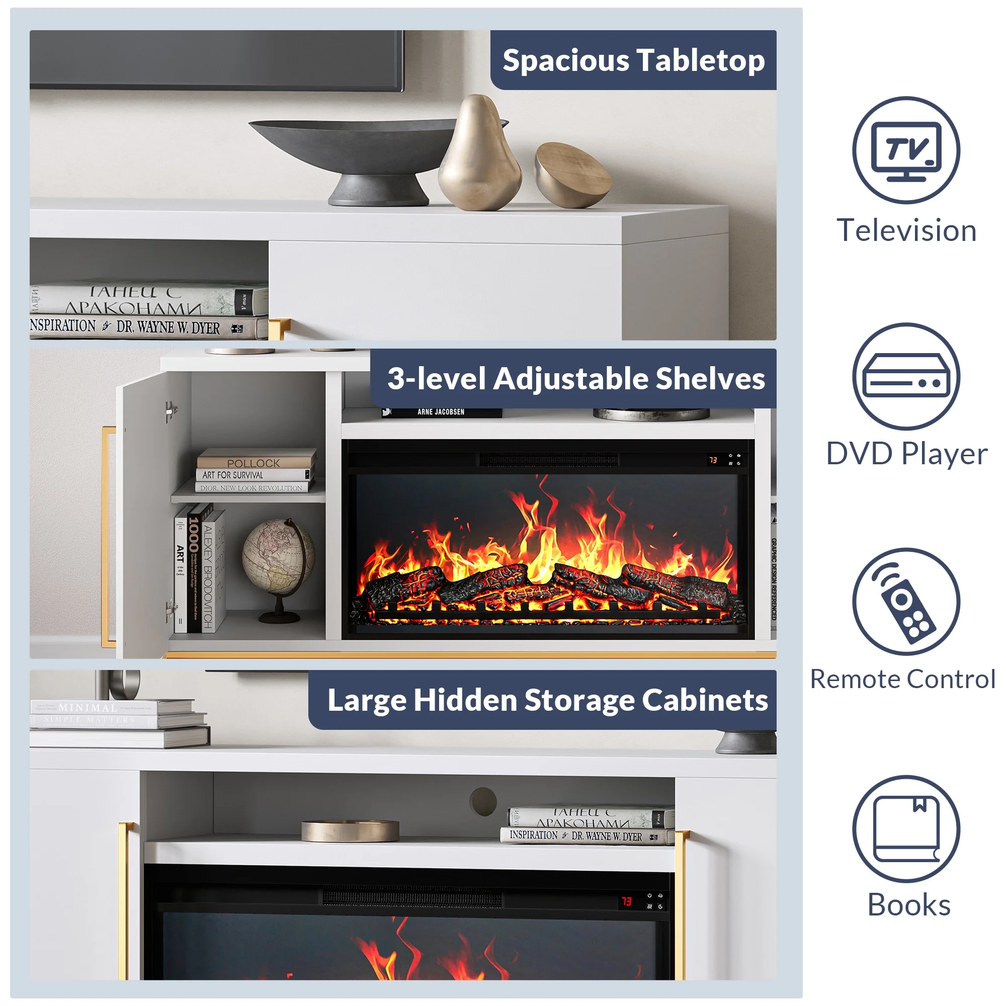 BELLEZE Fireplace TV Stand with 36' Electric Fireplace, Entertainment Center for TVs Up to 75