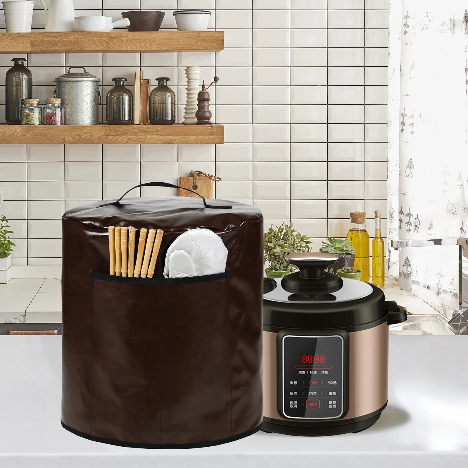 GIFZES 8QT Instant Pot Cover Waterproof Lightweight Faux Leather Pressure Cooker Dust Cover for Small Appliances