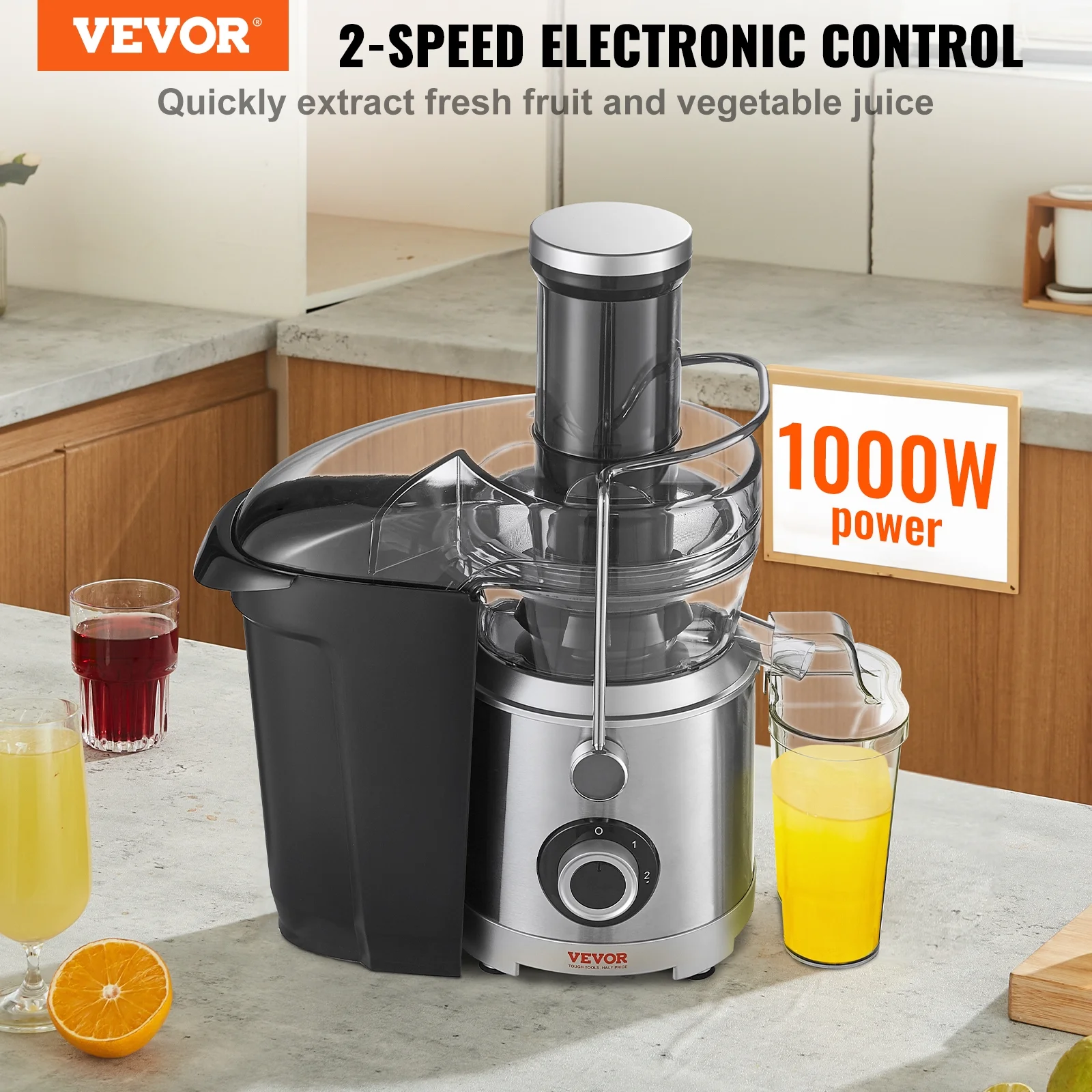 BENTISM Centrifugal Juicer Machine Fruits Vegetables Juice Extractor 1000W 2 Speed