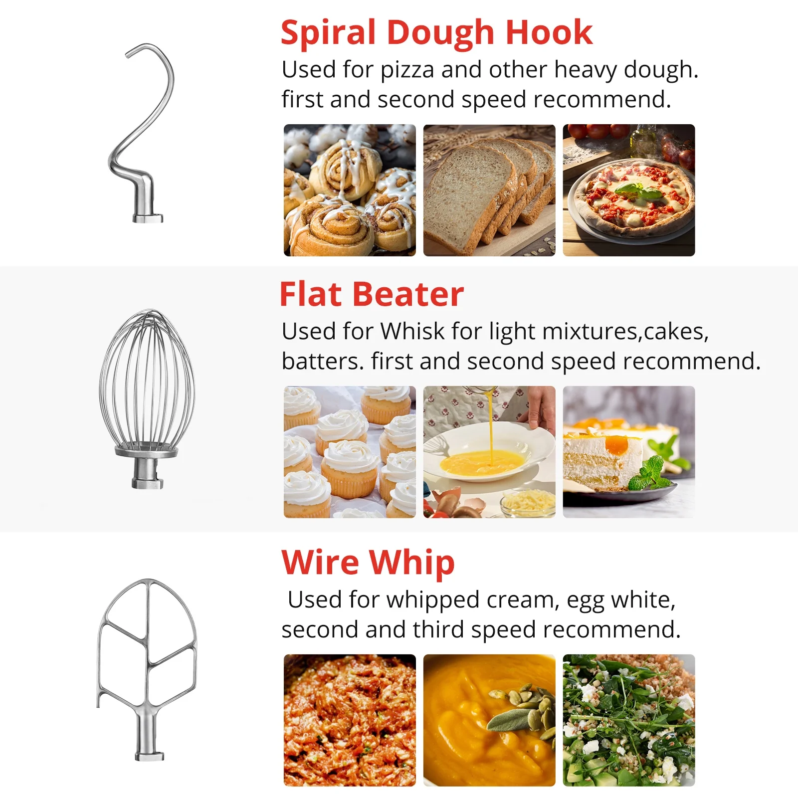 Commercial Food Mixer 15Qt 450W Electric Dough Blender 3 Speed with Stainless Steel Bowl Dough Hook Flat Beater Whisk 3 In 1 Multifunctional Food Mixing Machine for Schools