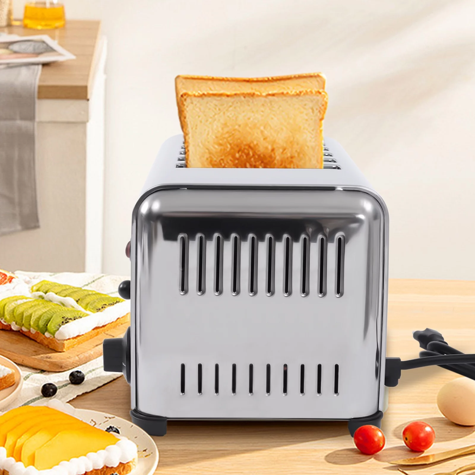 Aiqidi 6 Slices Commercial Toaster Pop-Up Electric Toaster Stainless Steel Breakfast Bread Baking Machine with Crumb Tray 1680W