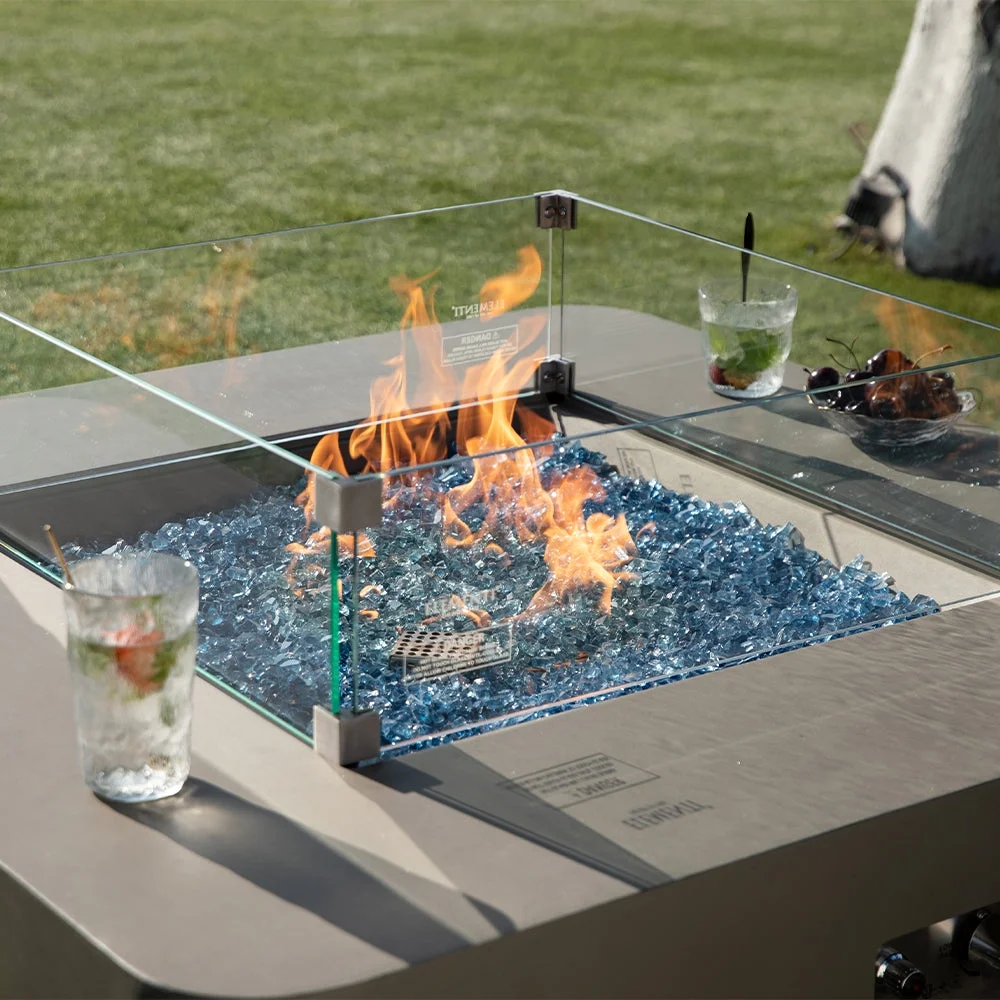 Elementi Plus Glass Wind Screen Outdoor Firepit Table Wind Guard Square Clear Fire Pit Glass Guard Fireplace Screen Tempered Glass Wind Shield Firepit Accessories - 23.6 x 23.6 Inches
