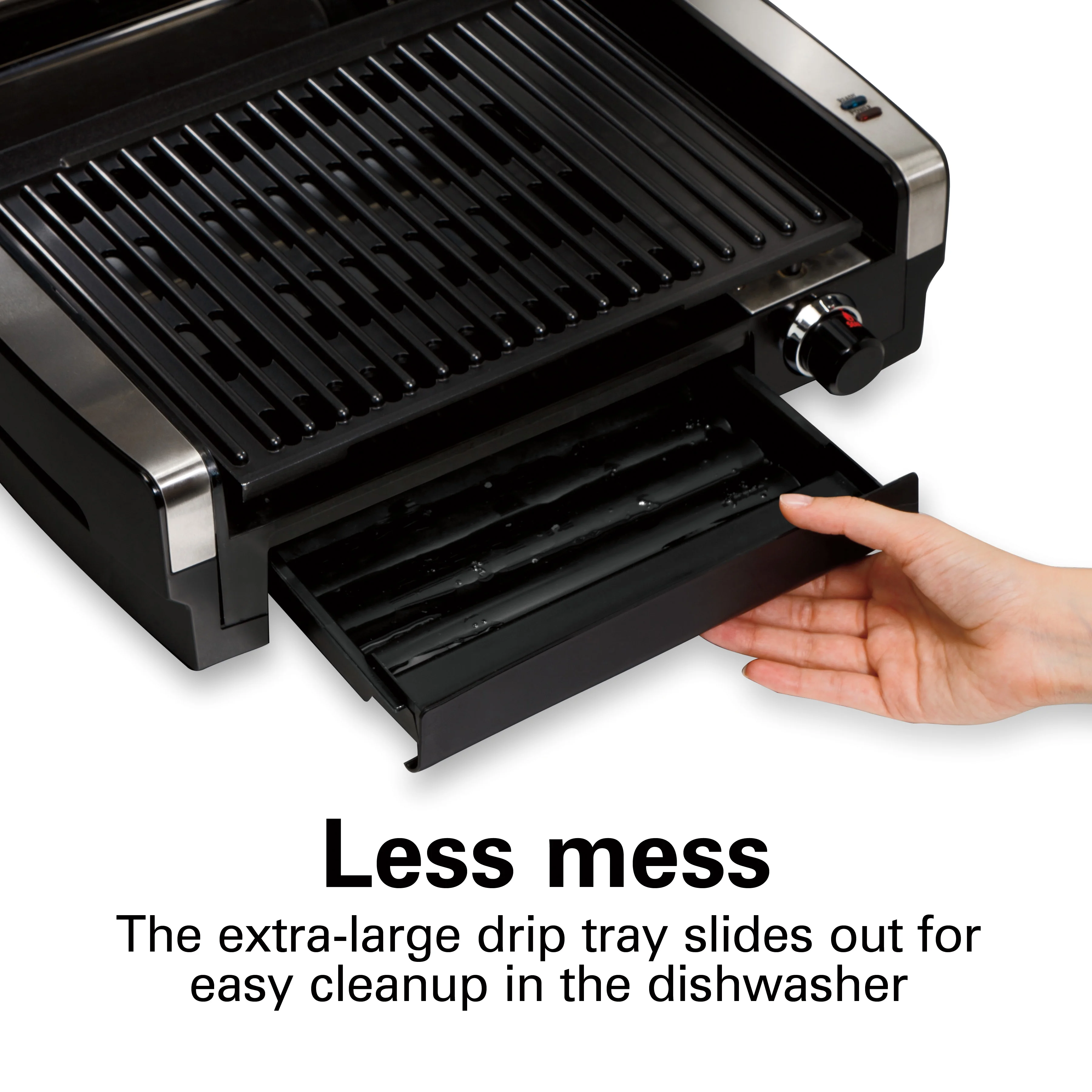 Hamilton Beach Electric Indoor Searing Grill with Viewing Window, Removable Easy to Clean Nonstick Plate, 6-Serving, Extra-Large Drip Tray, Stainless Steel, 25361