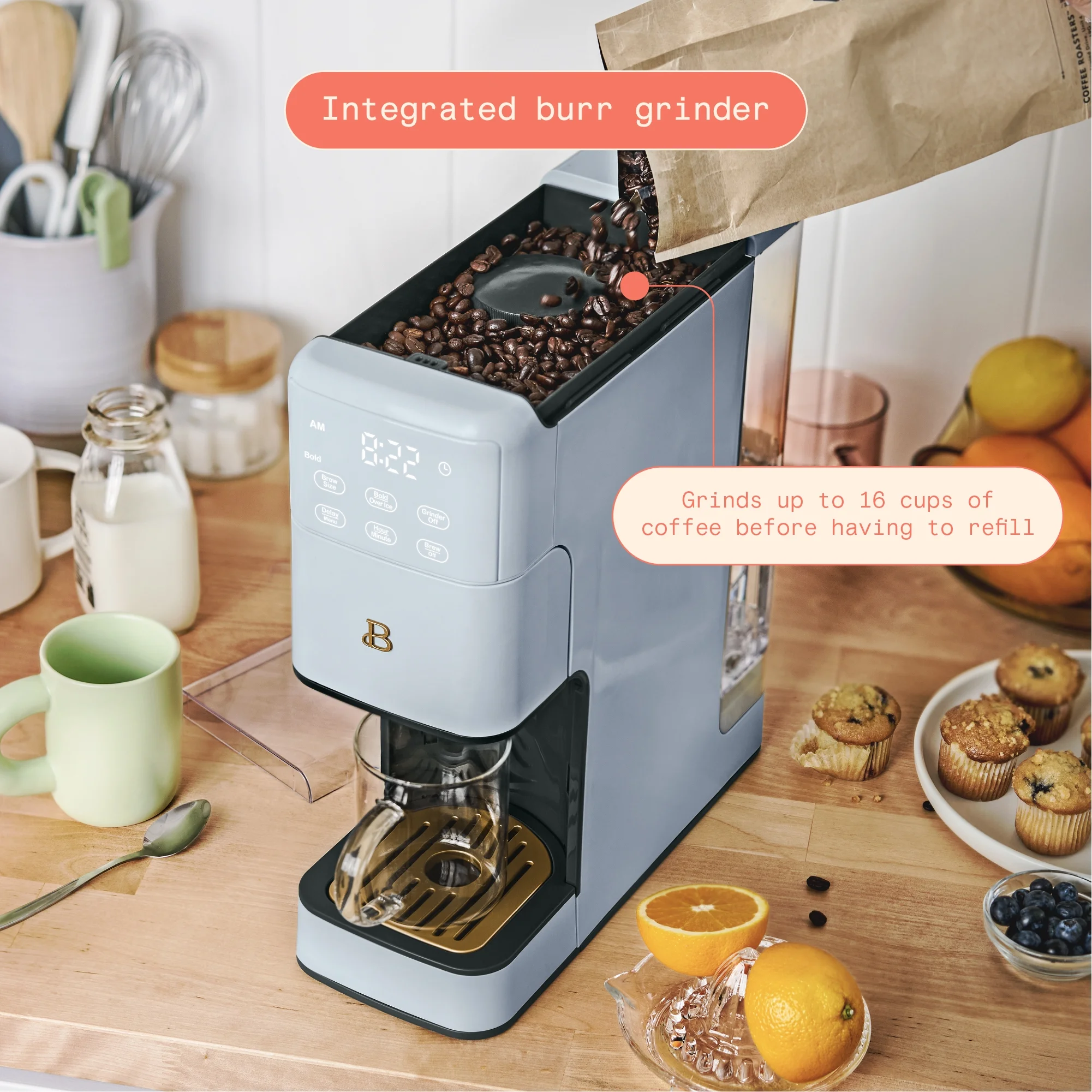 Beautiful Perfect Grind? Programmable Single Serve Coffee Maker, Cornflower Blue by Drew Barrymore