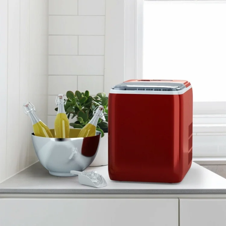 Canddidliike 44 lbs Portable Countertop Ice Maker Machine with Scoop-Red, Electric Portable Compact Countertop Automatic Ice Cube Maker Machine for Home/Kitchen/Office
