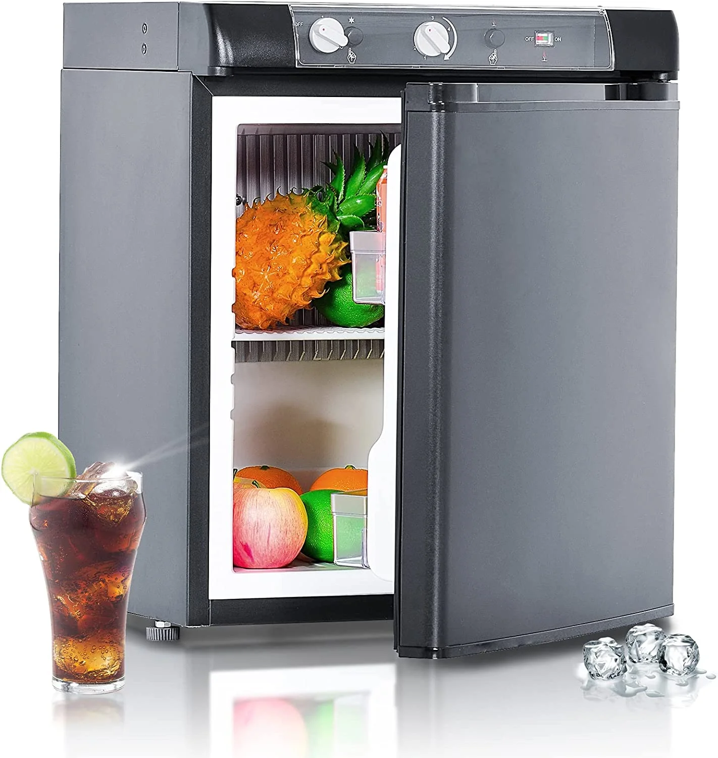 3 Way Propane Rv Refrigerator 1.4 Cu.ft, Compact Camper 12 V/110V/Gas LPG Fridge, for Rv, Garage, Black