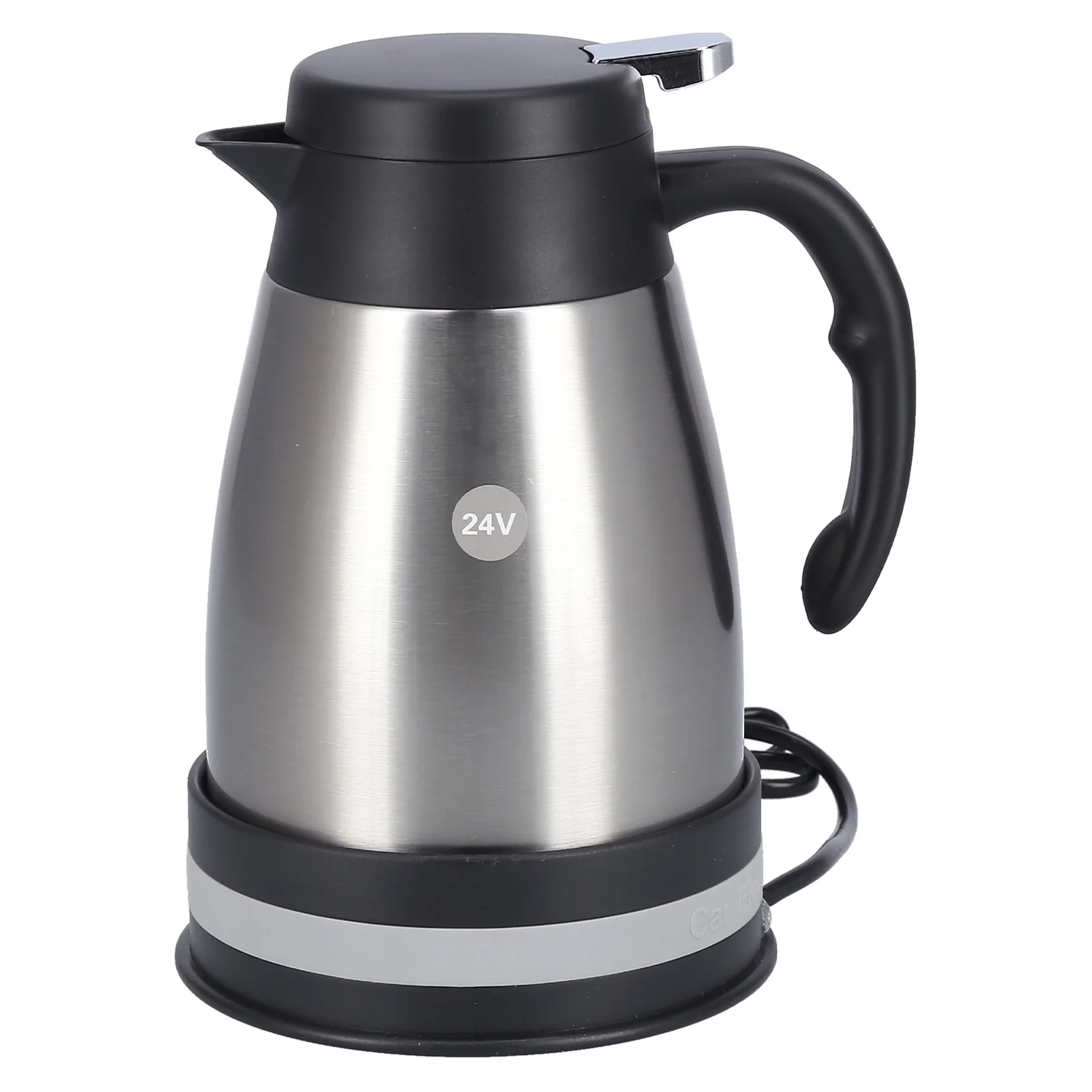 24V 1200ml Water Kettle with Base Stainless Steel Electric Kettle for Car Travel UseSilver