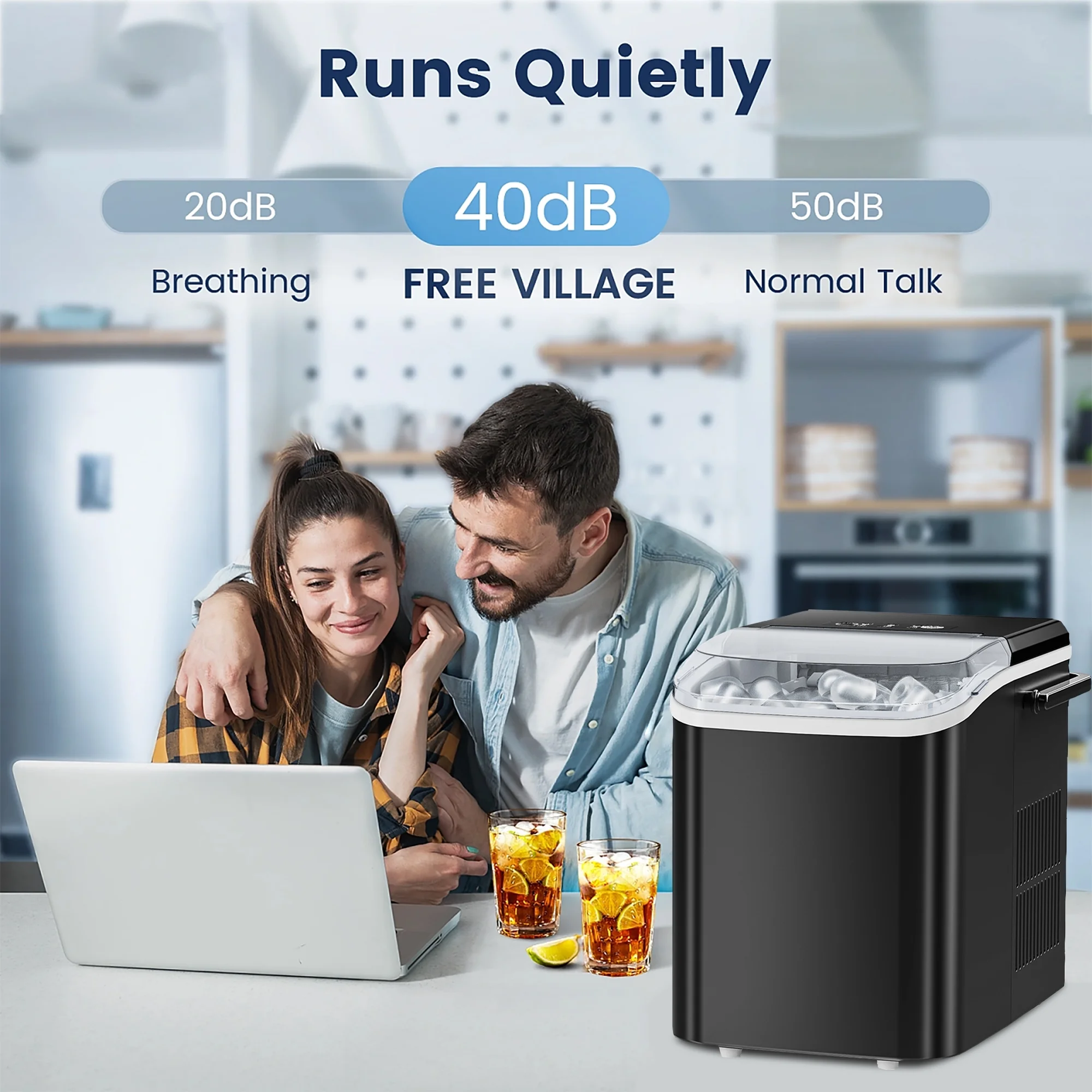 Glavbiku Portable Countertop Ice Maker,Self-Cleaning Ice Maker Machine with Handle for Home,Black