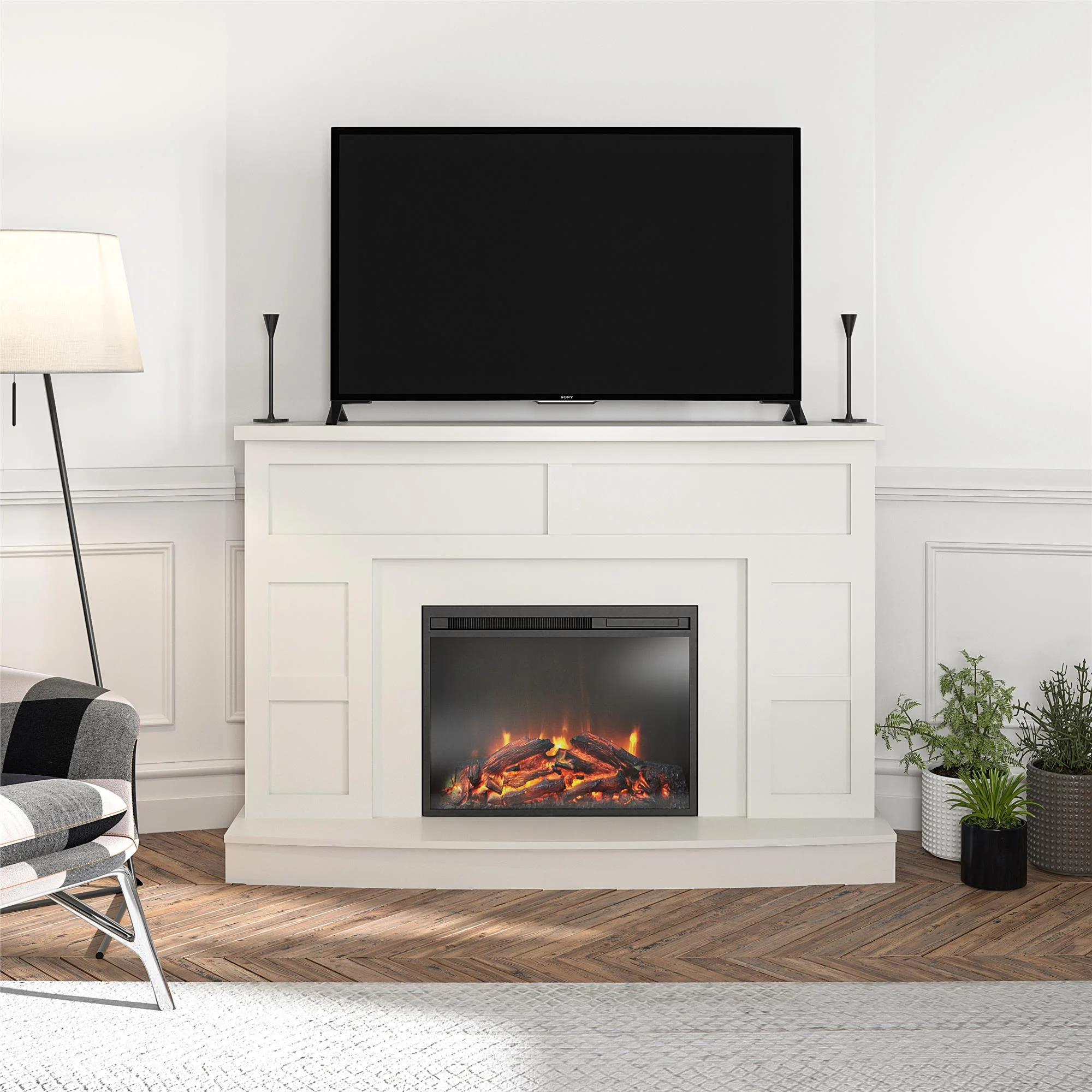 Ameriwood Home Brunswick Bay Mantel with Fireplace, White