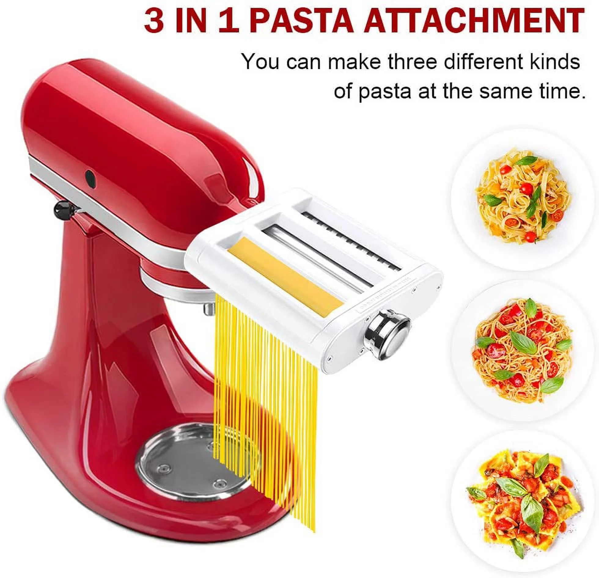 ANTREE 3 in 1 Roller & Cutters Attachment Set For KitchenAid Stand Mixers Included Pasta Sheet Roller, Spaghetti, Fettuccine Cutter Maker, Cleaning Brush & Pasta Drying Rack