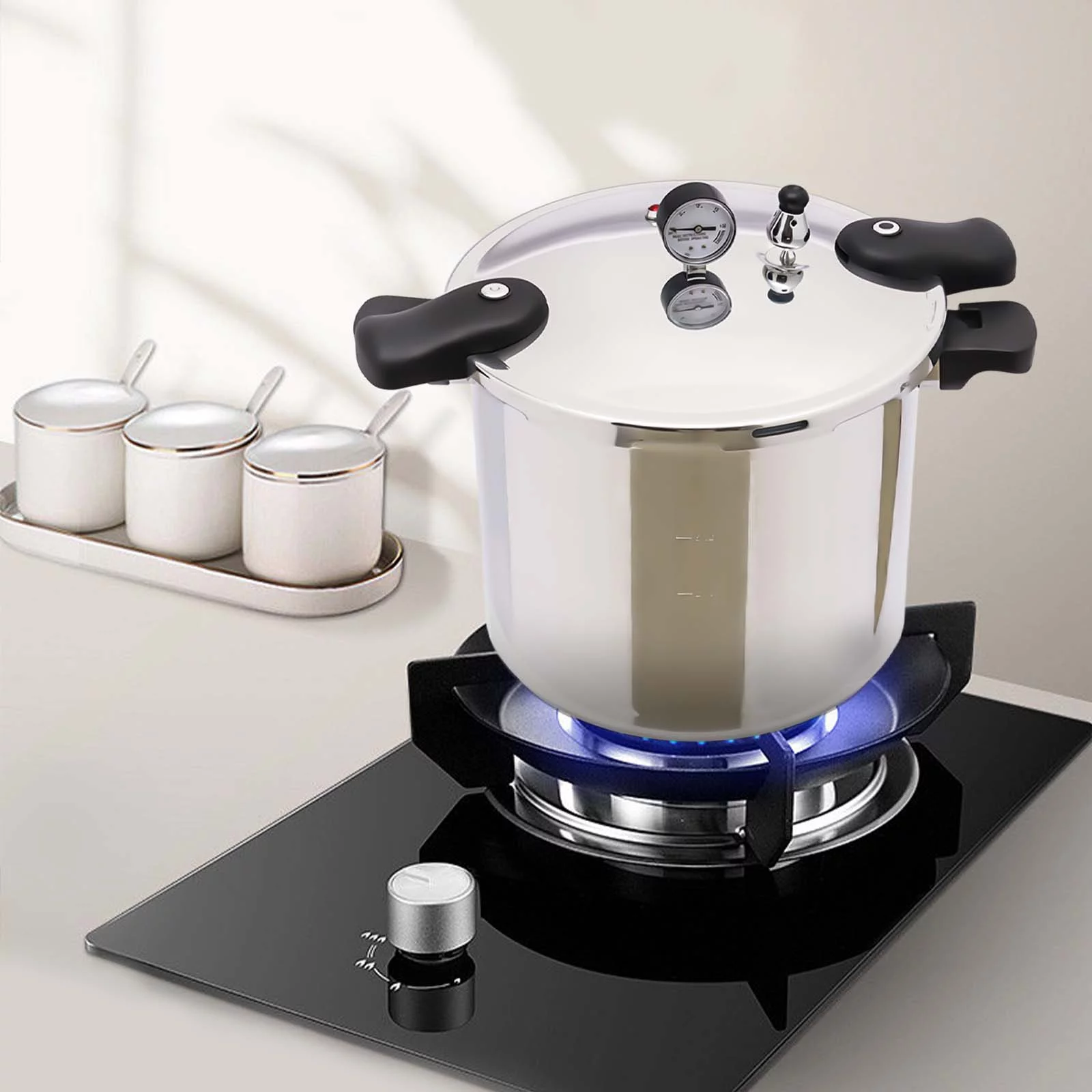22L Pressure Cooker Canner Aluminum Explosion-Proof Kitchen W/ Steam Guage