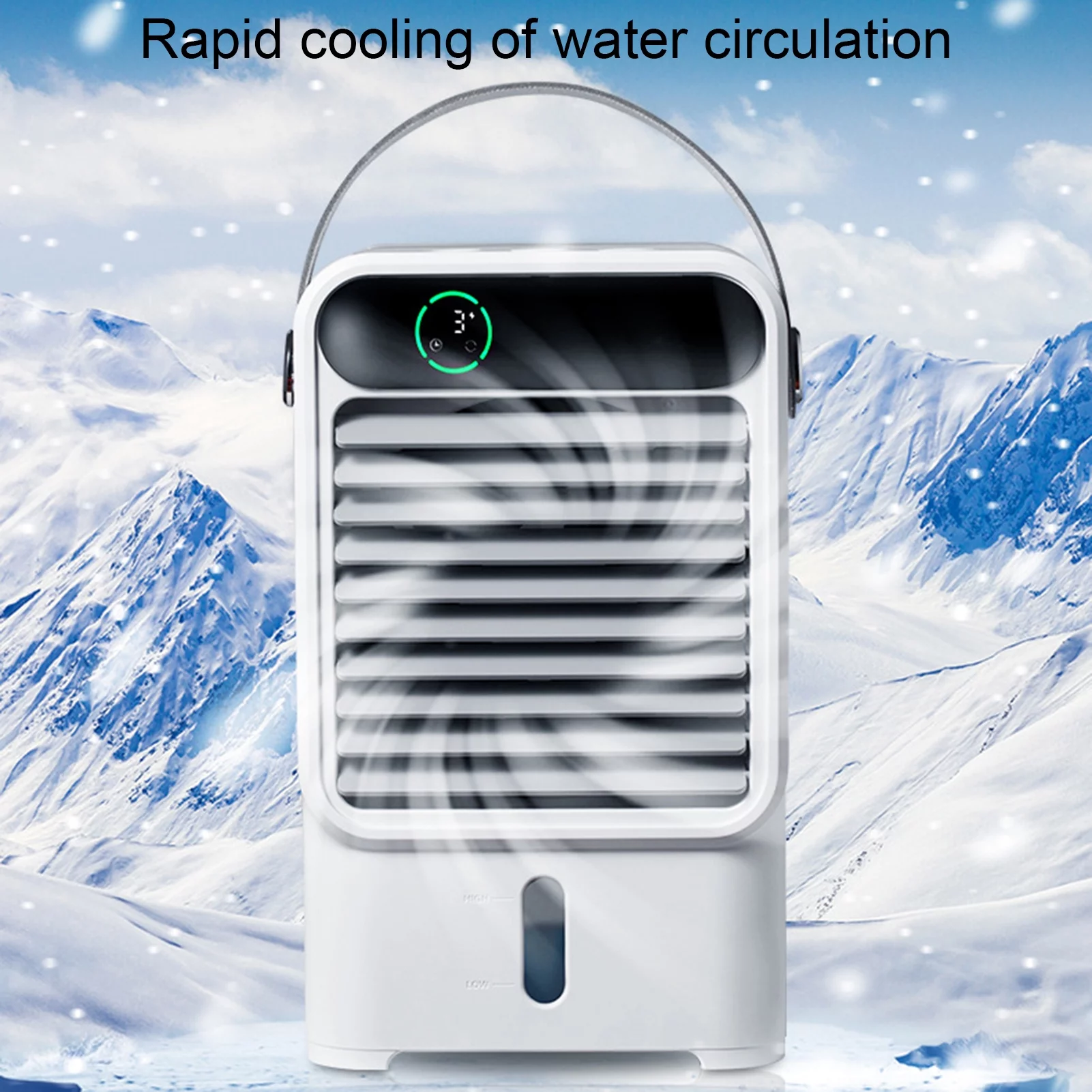 Chicmine 1500mAh Rechargeable Air Cooler with Handle Digital Display Detachable Refillable Large Capacity Water Tank Evaporative Plastic Night Light Air Conditioner Fan for Summer