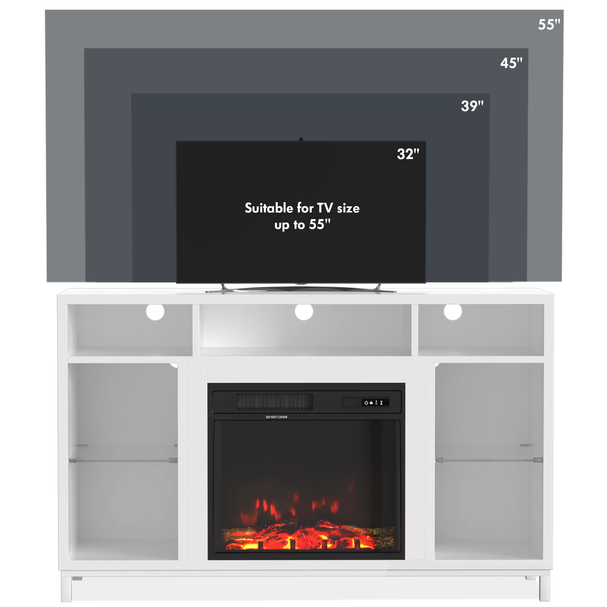 Fireplace TV Stand with 18' Electric Fireplace, Entertainment Center with Adjustable Glass Shelves, TV Console for TVs up to 47
