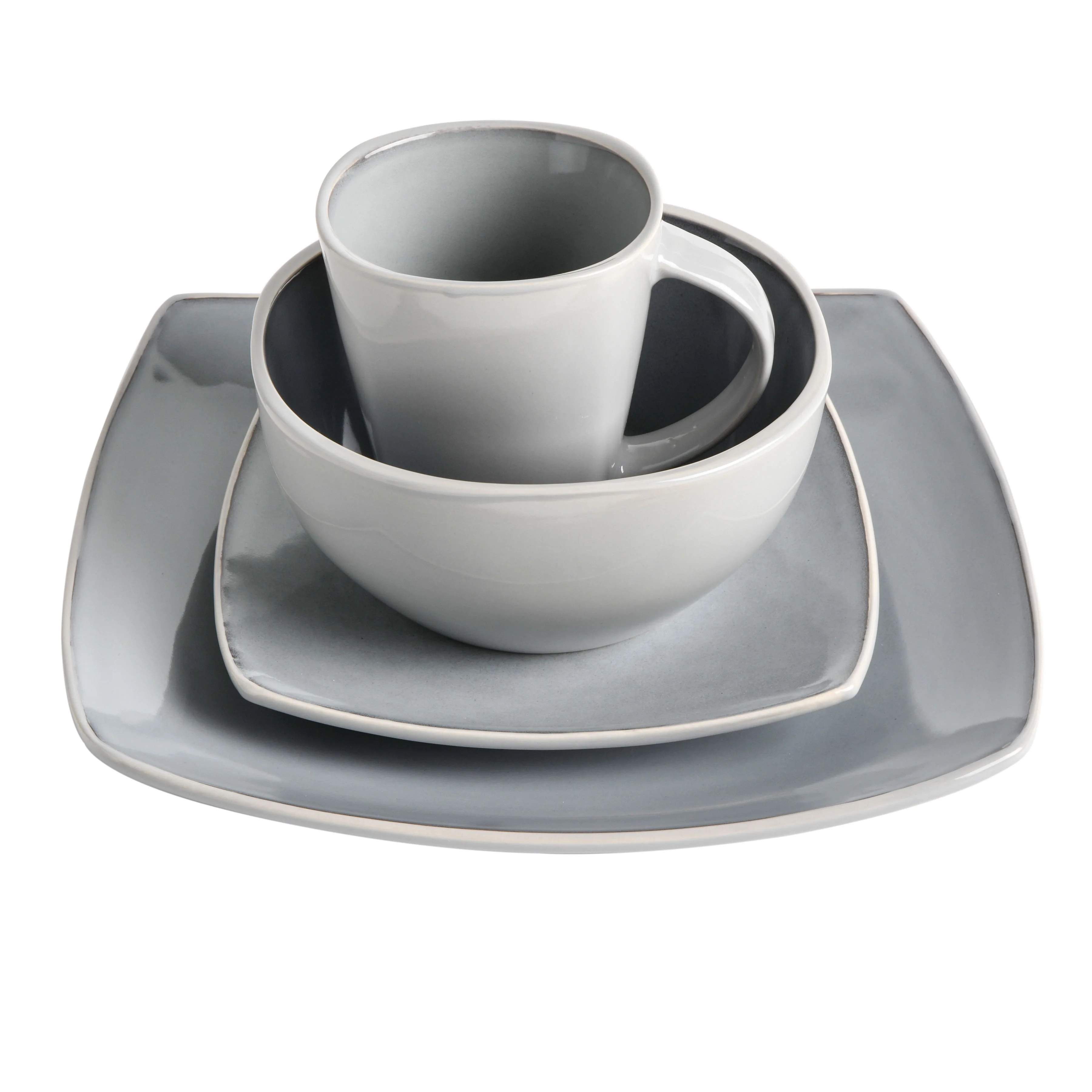 Gibson Soho Lounge Square 16-Piece Dinnerware Set - Two-Tone Gray
