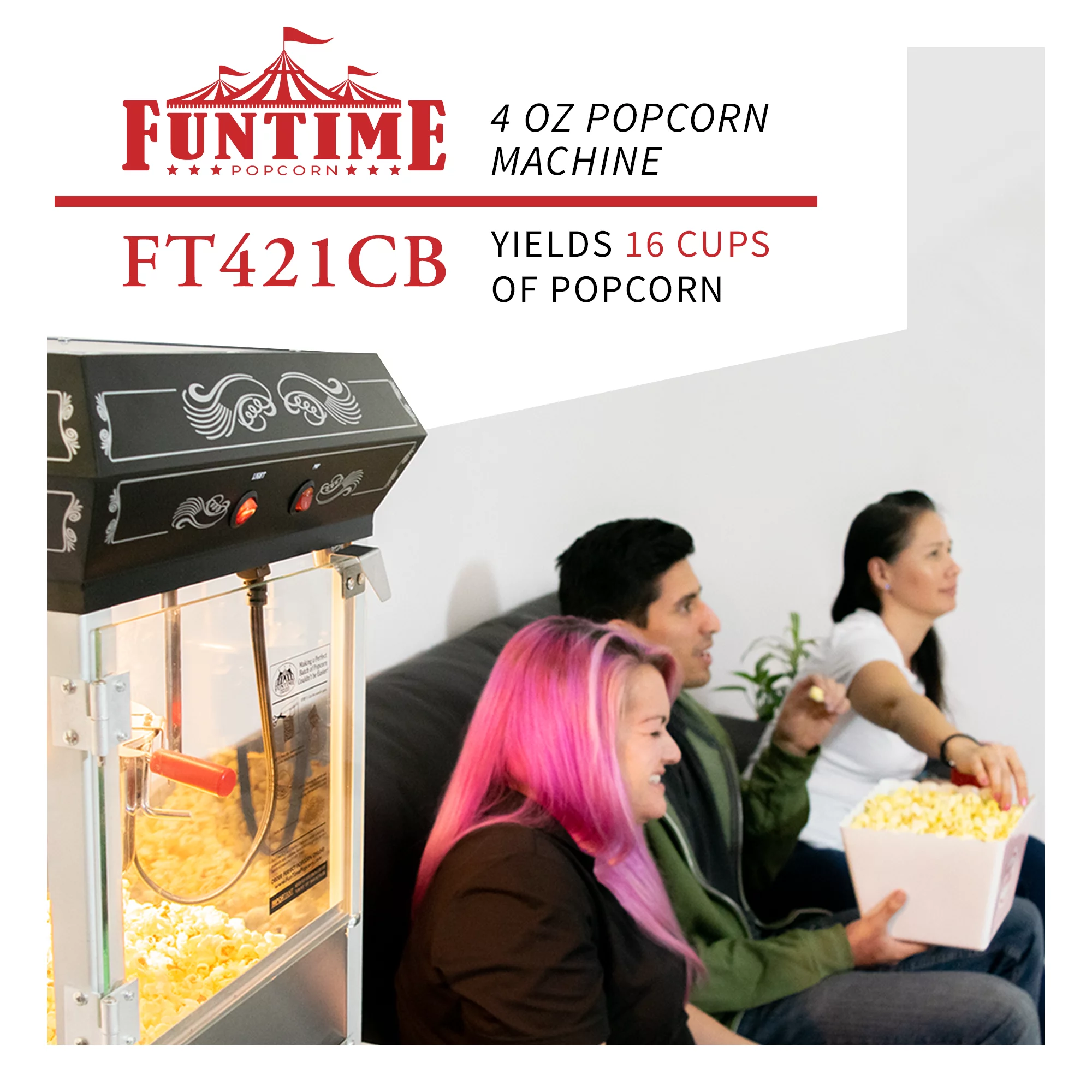 FunTime Carnival 4oz Tabletop Popcorn Machine, Black
