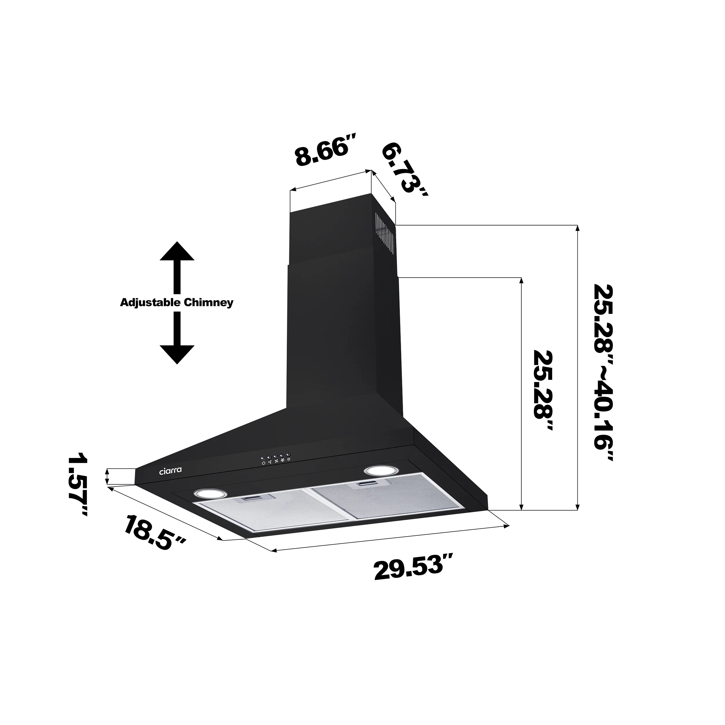 CIARRA Black Range Hood 30 inch Wall Mount Vent Hood Ductless Ducted Convertible CAB206P75