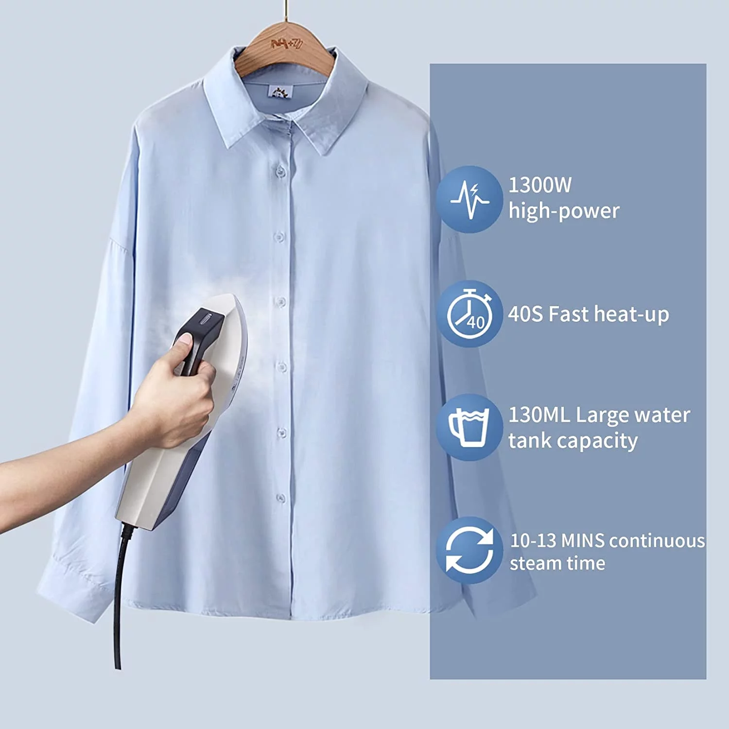 Handheld Steamer for Clothes, 30-Second Fast Heat-up, 1300W Powerful Garment and Fabric Steamer, Removes Wrinkle, Portable Steam Iron for Home and Travel