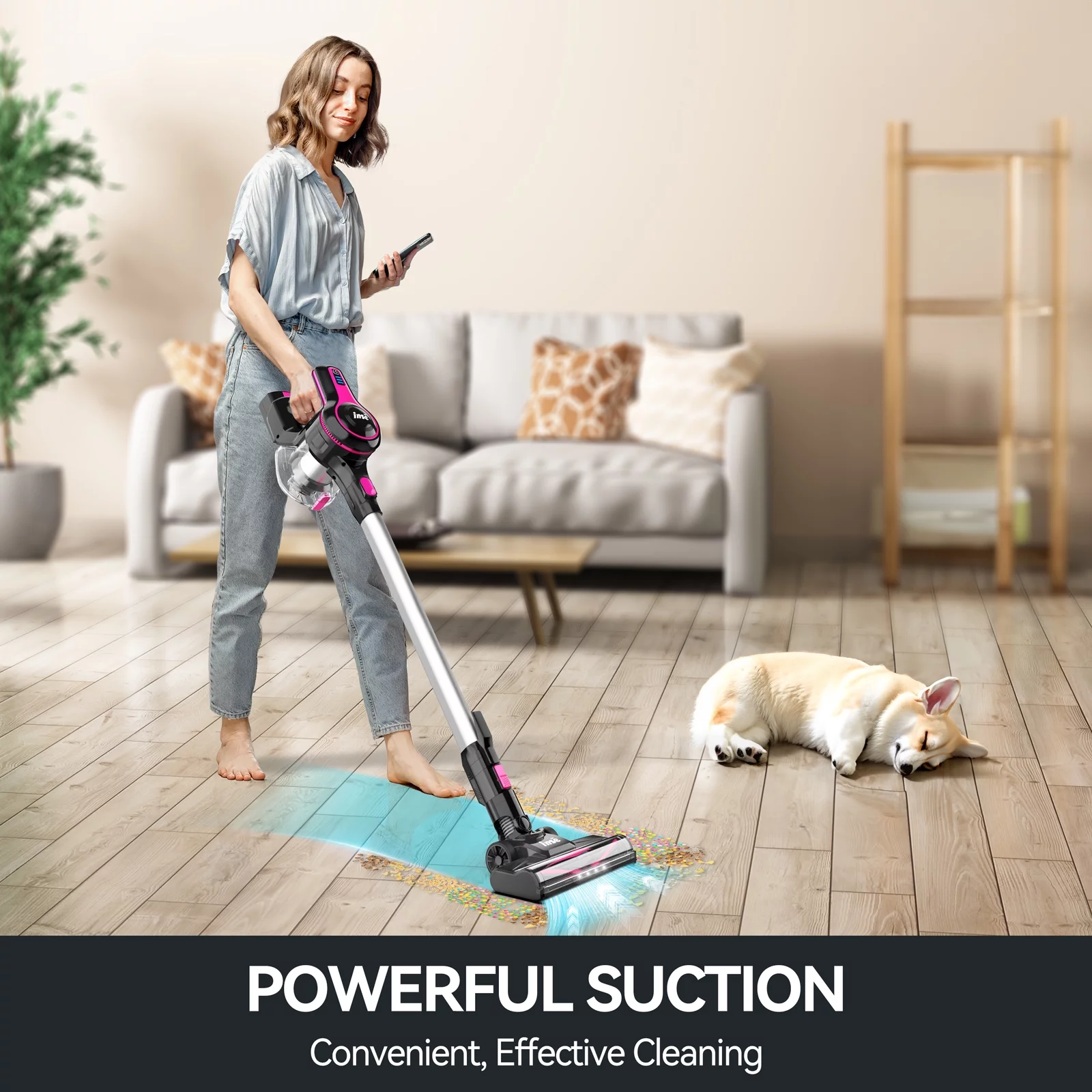 INSE Cordless Stick Vacuum Cleaner, 20kPa Powerful Rechargeable Battery Vacuum, 6-in-1 Lightweight Handheld Vacuum for Home Hard Floor Carpet Pet Hair Car, Red