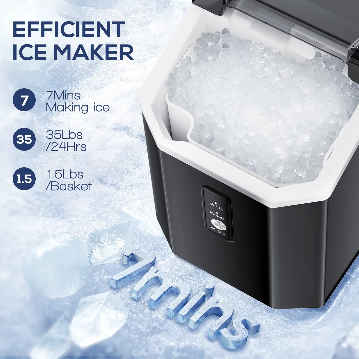 Auseo Portable Nugget Ice Maker Countertop, Self-Cleaning Function, 33lbs/24H, for Home/Office/Party, Black