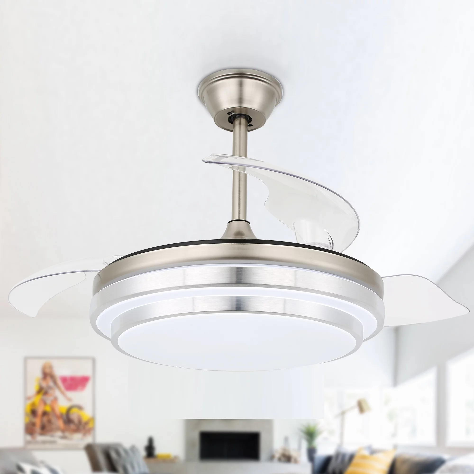 42' Reversible Ceiling Fan With LED Light, 6-Speed with Retractable Blades and Remote Control
